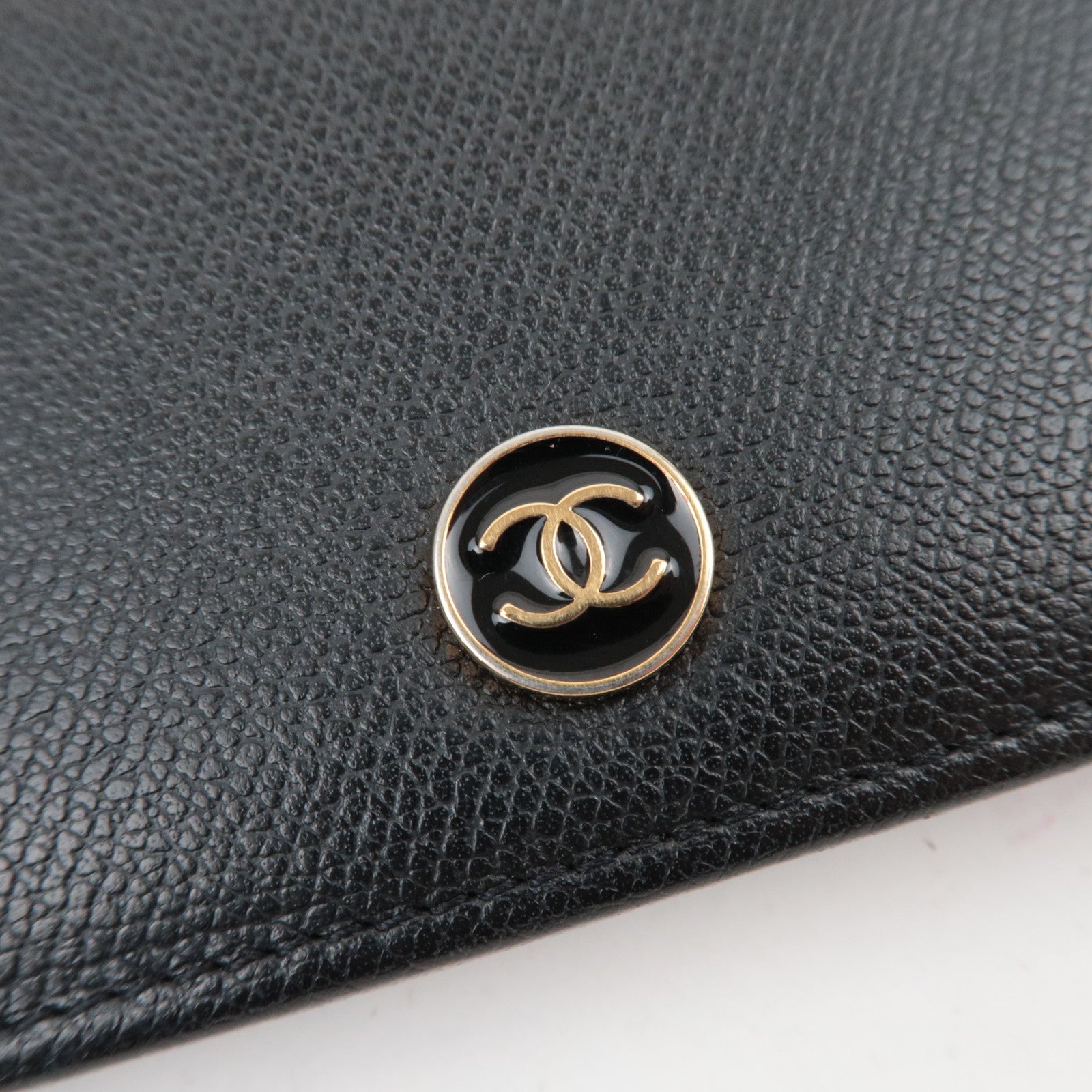 CHANEL Coco Button Leather Long Wallet Black Gold HDW