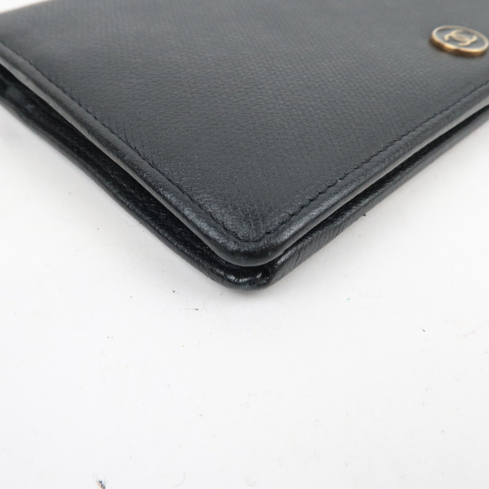 CHANEL Coco Button Leather Long Wallet Black Gold HDW