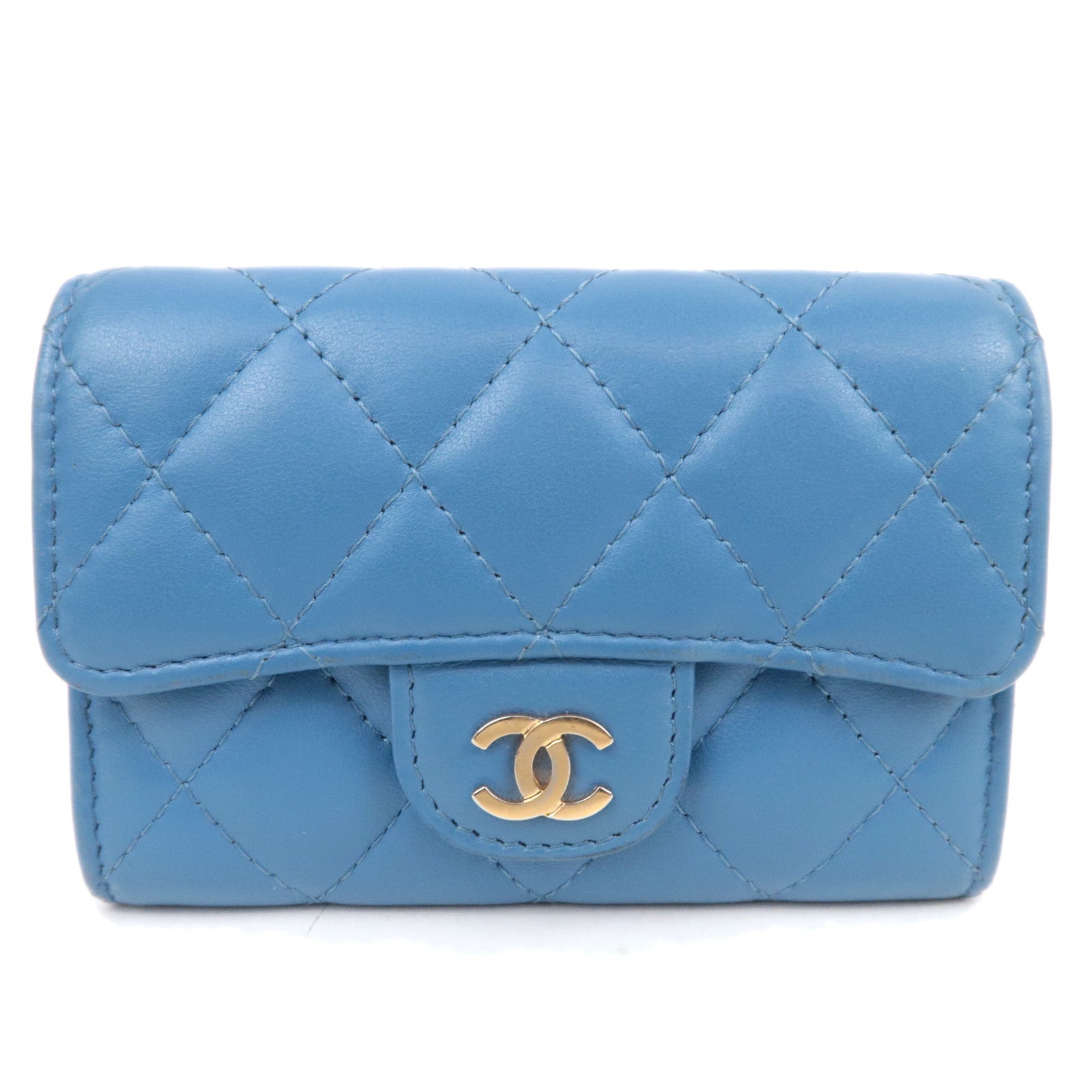 CHANEL Coco Mark Matelasse Lambskin Card Case Light Blue87738