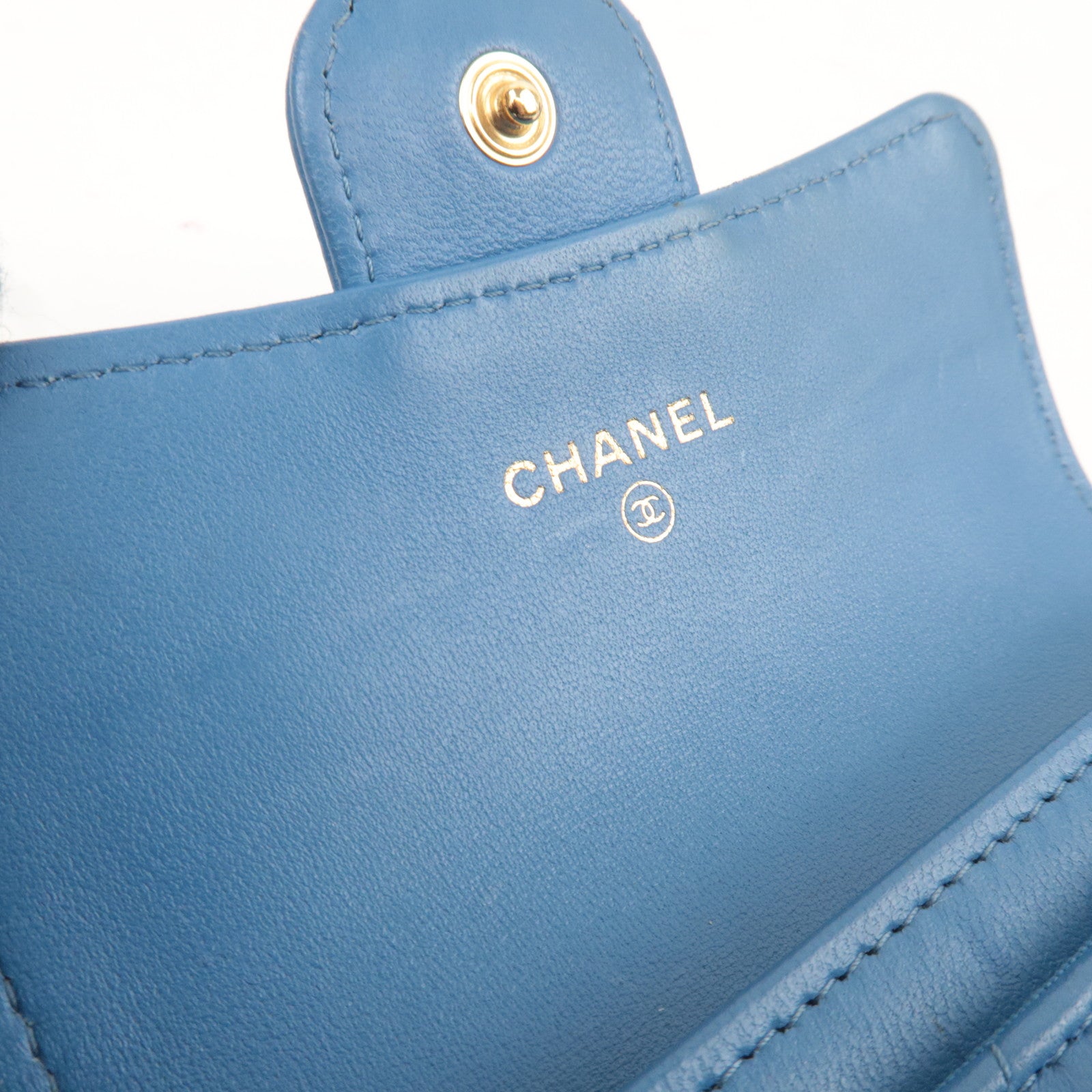 CHANEL Coco Mark Matelasse Lambskin Card Case Light Blue