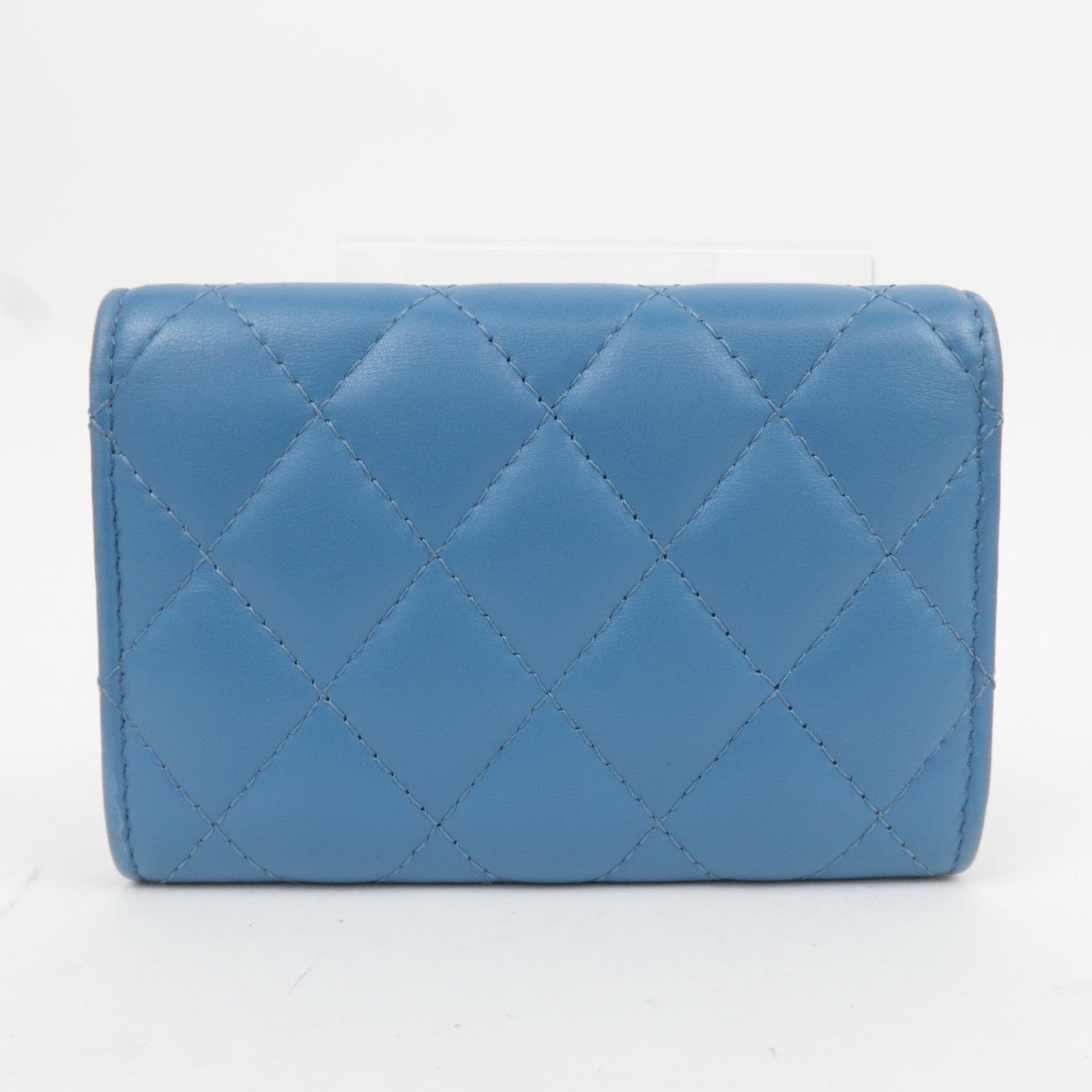 CHANEL Coco Mark Matelasse Lambskin Card Case Light Blue