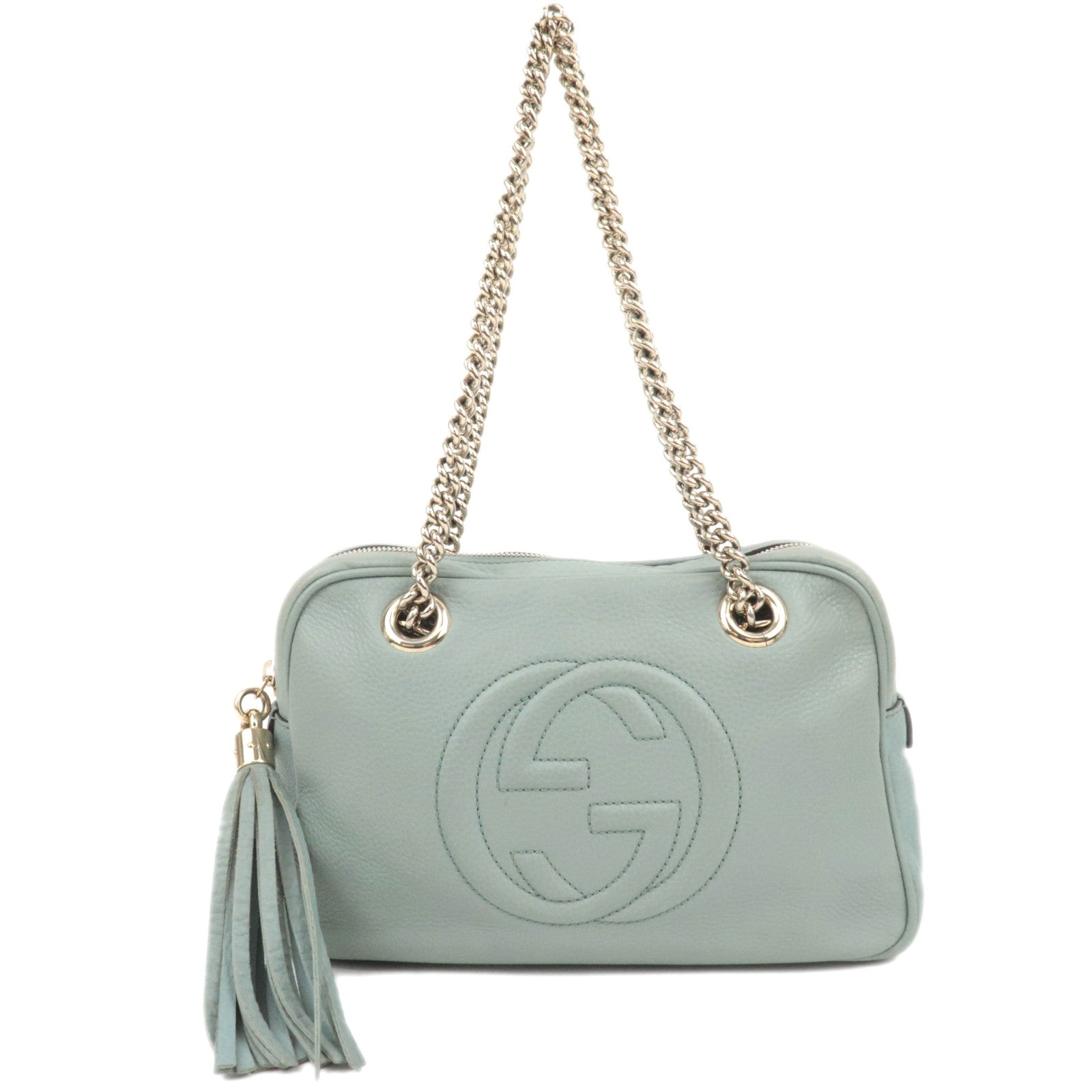 GUCCI Soho Interlocking G Leather Chain Shoulder Bag Light Green 30898387740
