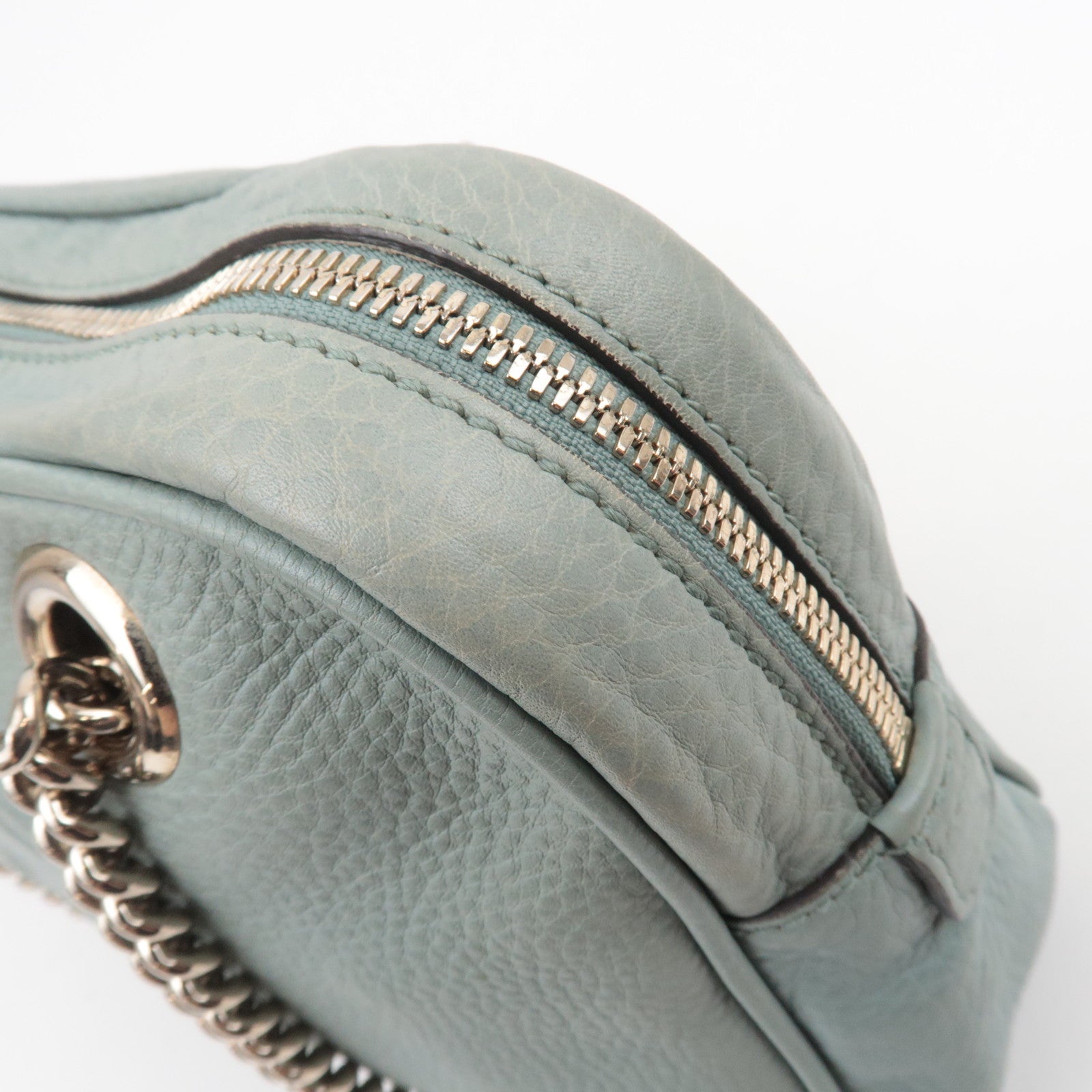 GUCCI Soho Interlocking G Leather Chain Shoulder Bag Light Green 308983