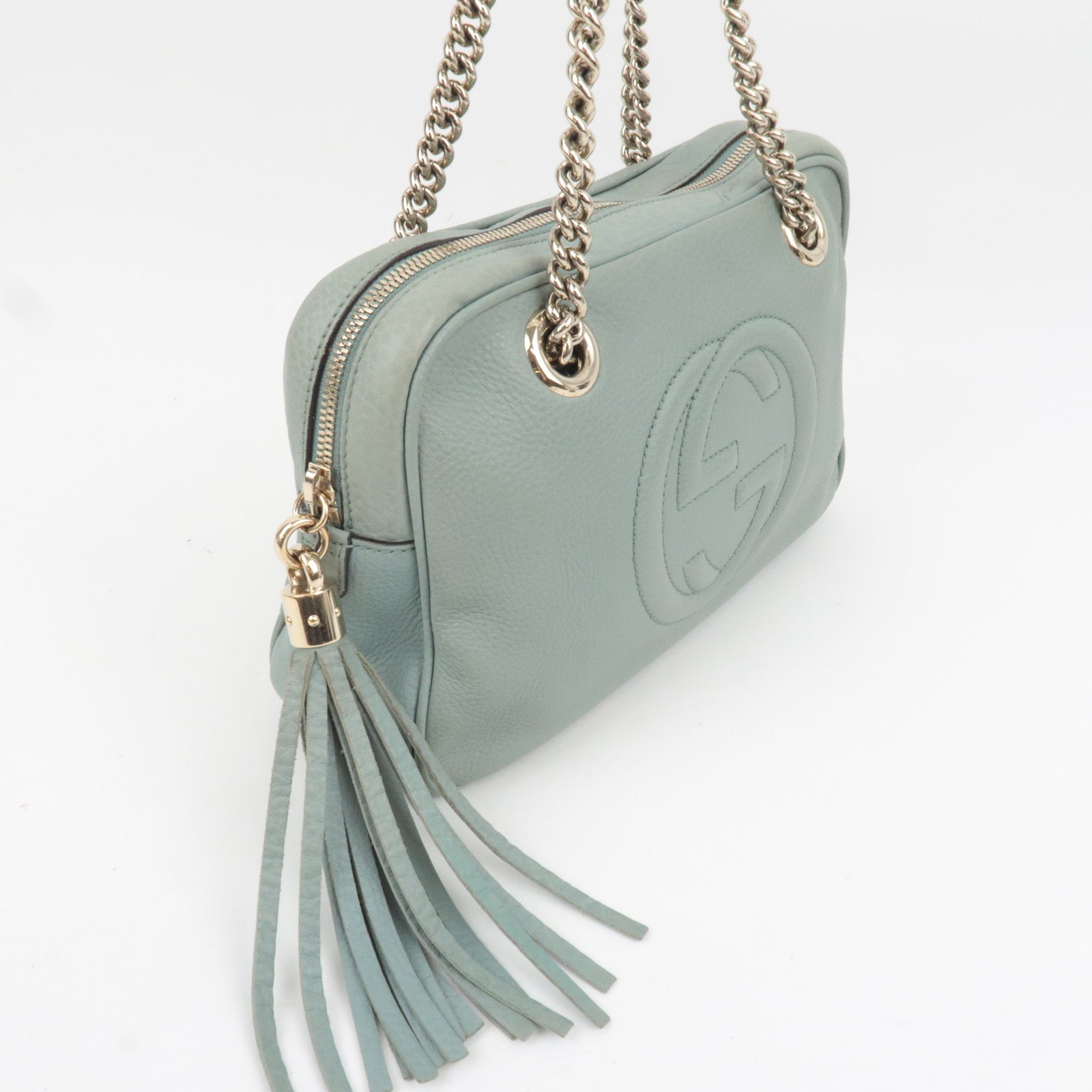 GUCCI Soho Interlocking G Leather Chain Shoulder Bag Light Green 308983