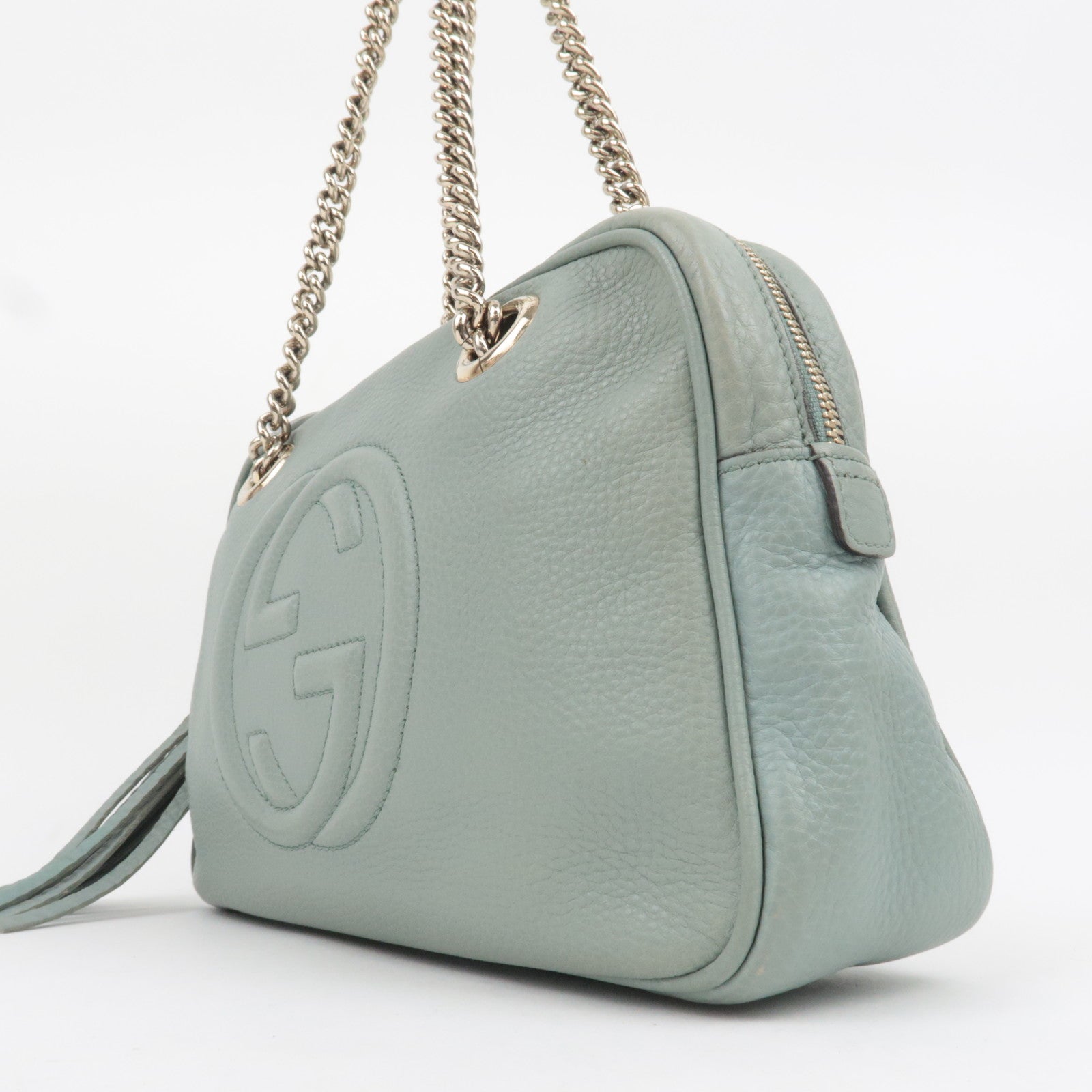 GUCCI Soho Interlocking G Leather Chain Shoulder Bag Light Green 308983