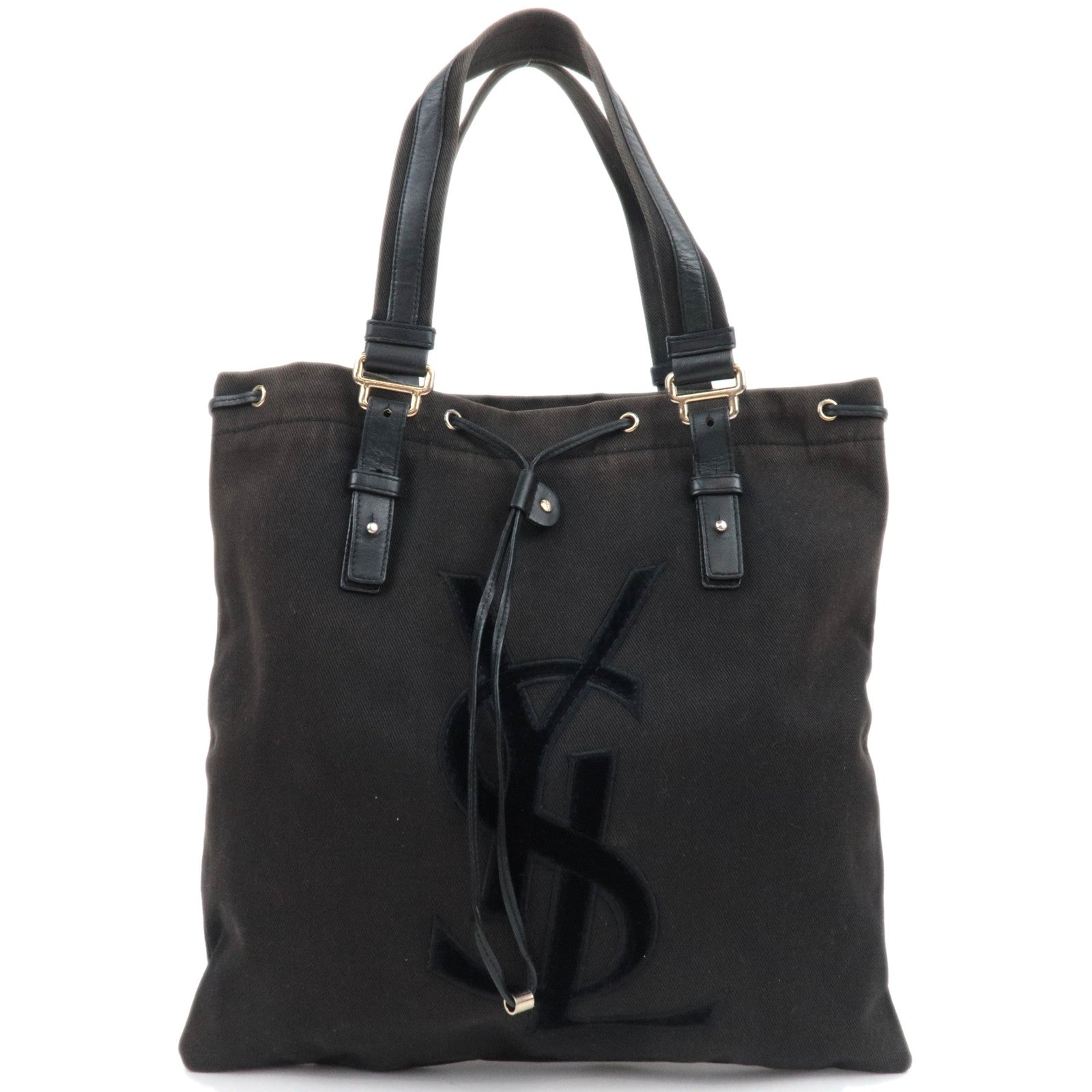 SAINT LAURENT YSL Kahala Canvas Velour Tote Bag Black 12163187749
