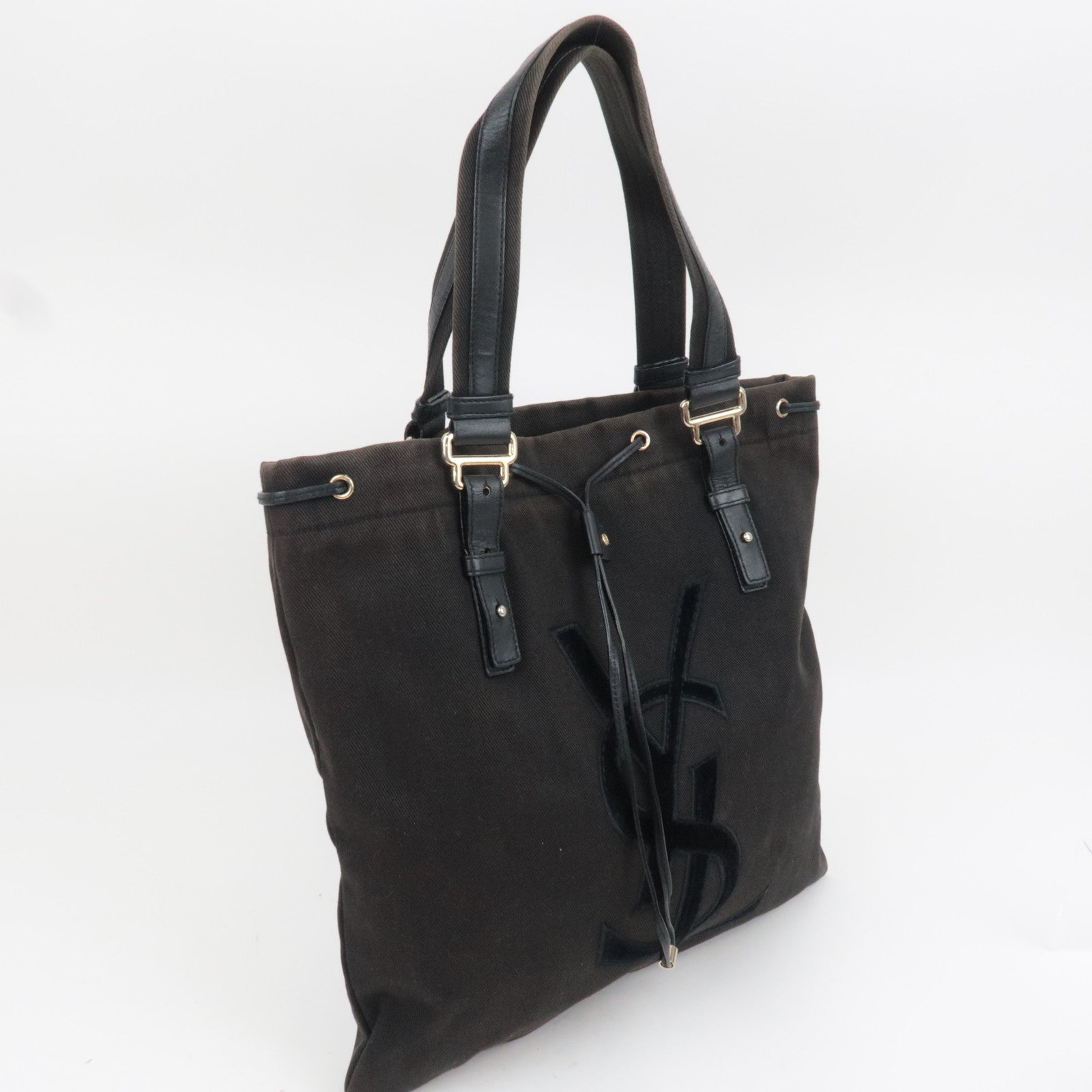 SAINT LAURENT YSL Kahala Canvas Velour Tote Bag Black 121631