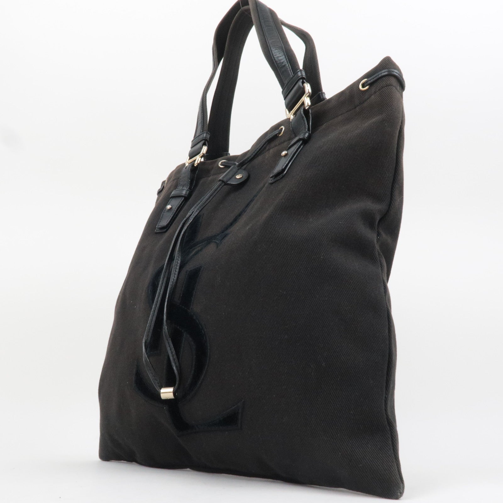 SAINT LAURENT YSL Kahala Canvas Velour Tote Bag Black 121631