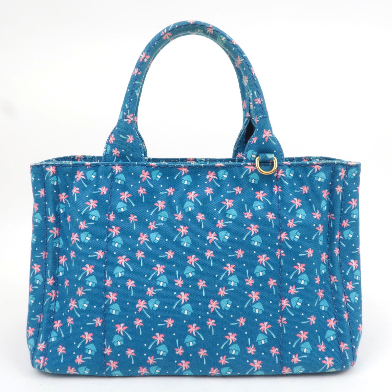 PRADA Canapa Mini Palm Tree Print Canvas Tote Bag Blue