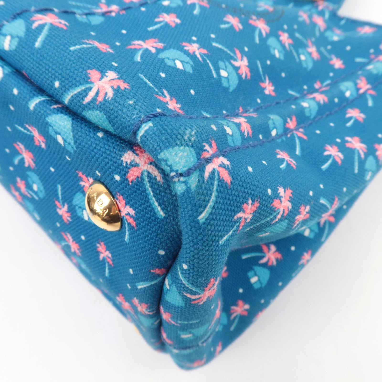 PRADA Canapa Mini Palm Tree Print Canvas Tote Bag Blue