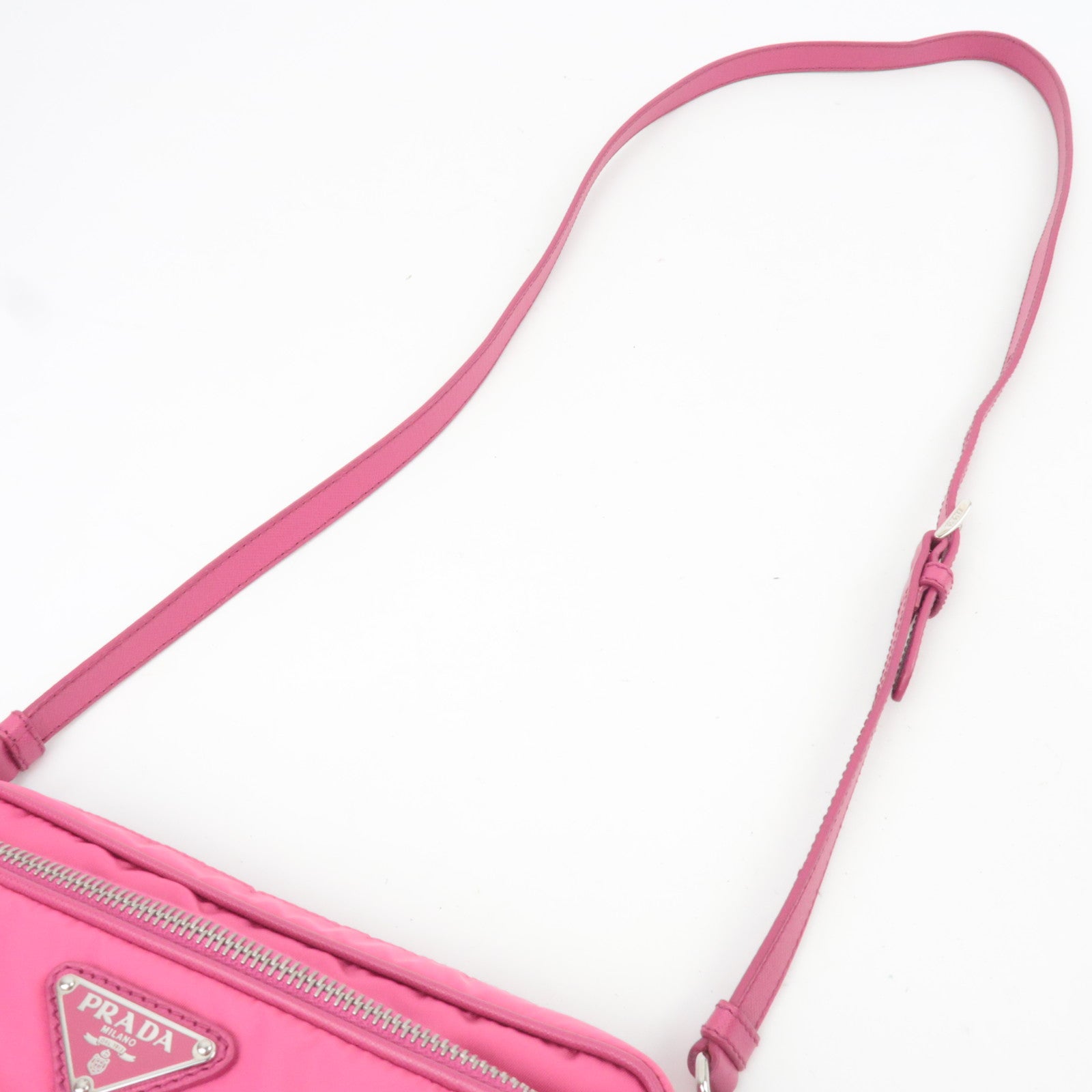 PRADA Nylon Saffiano Leather Shoulder Bag Pink