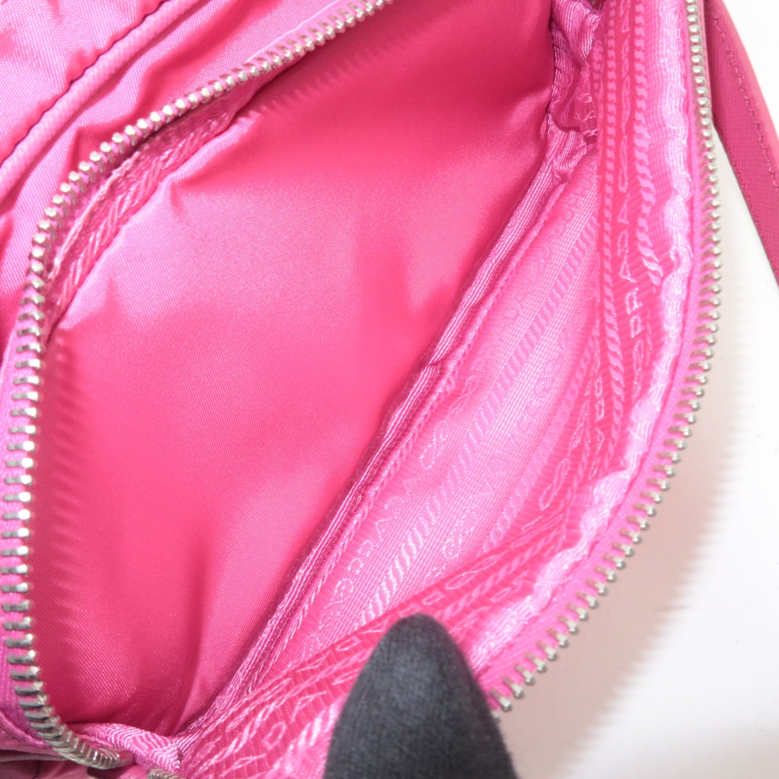 PRADA Nylon Saffiano Leather Shoulder Bag Pink