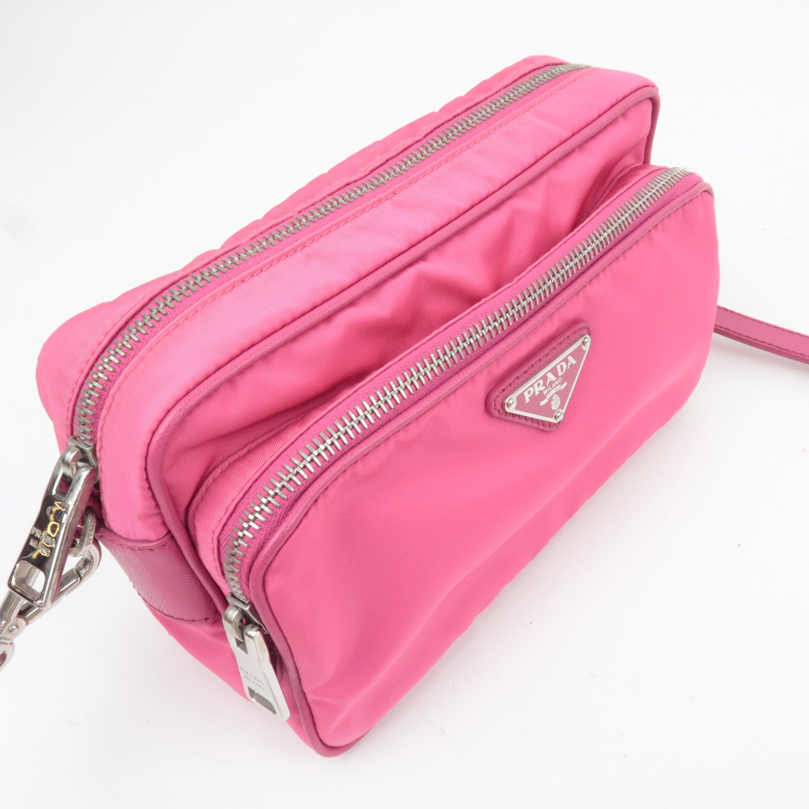 PRADA Nylon Saffiano Leather Shoulder Bag Pink