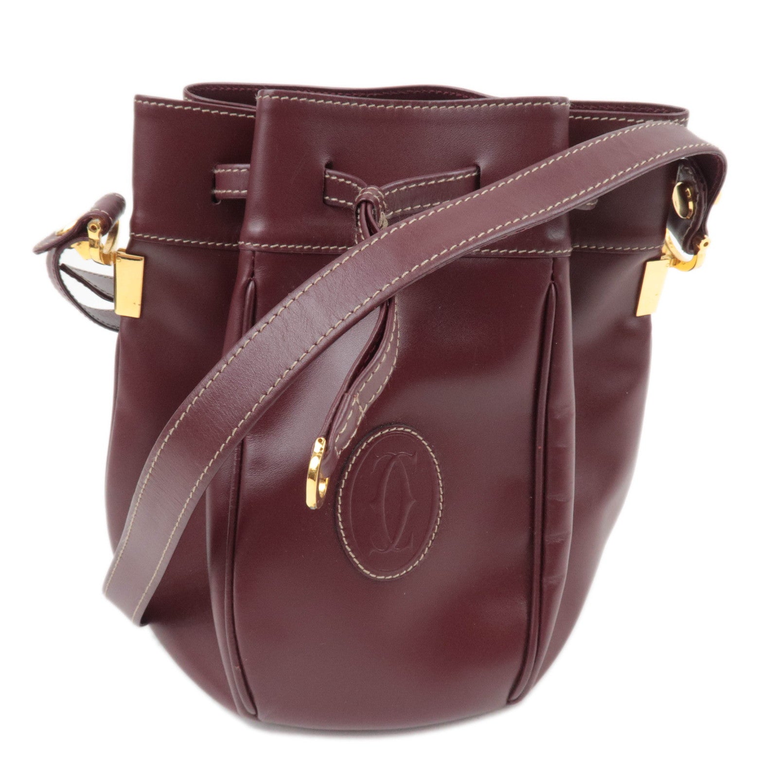 Cartier Must Line Drawstring Leather Shoulder Bag Bordeaux87763