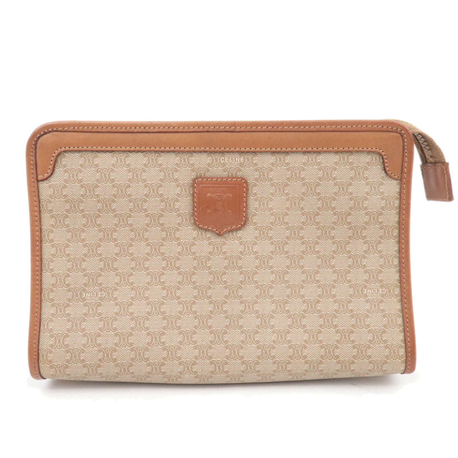 CELINE Macadam PVC Leather Clutch Bag Beige Brown87772