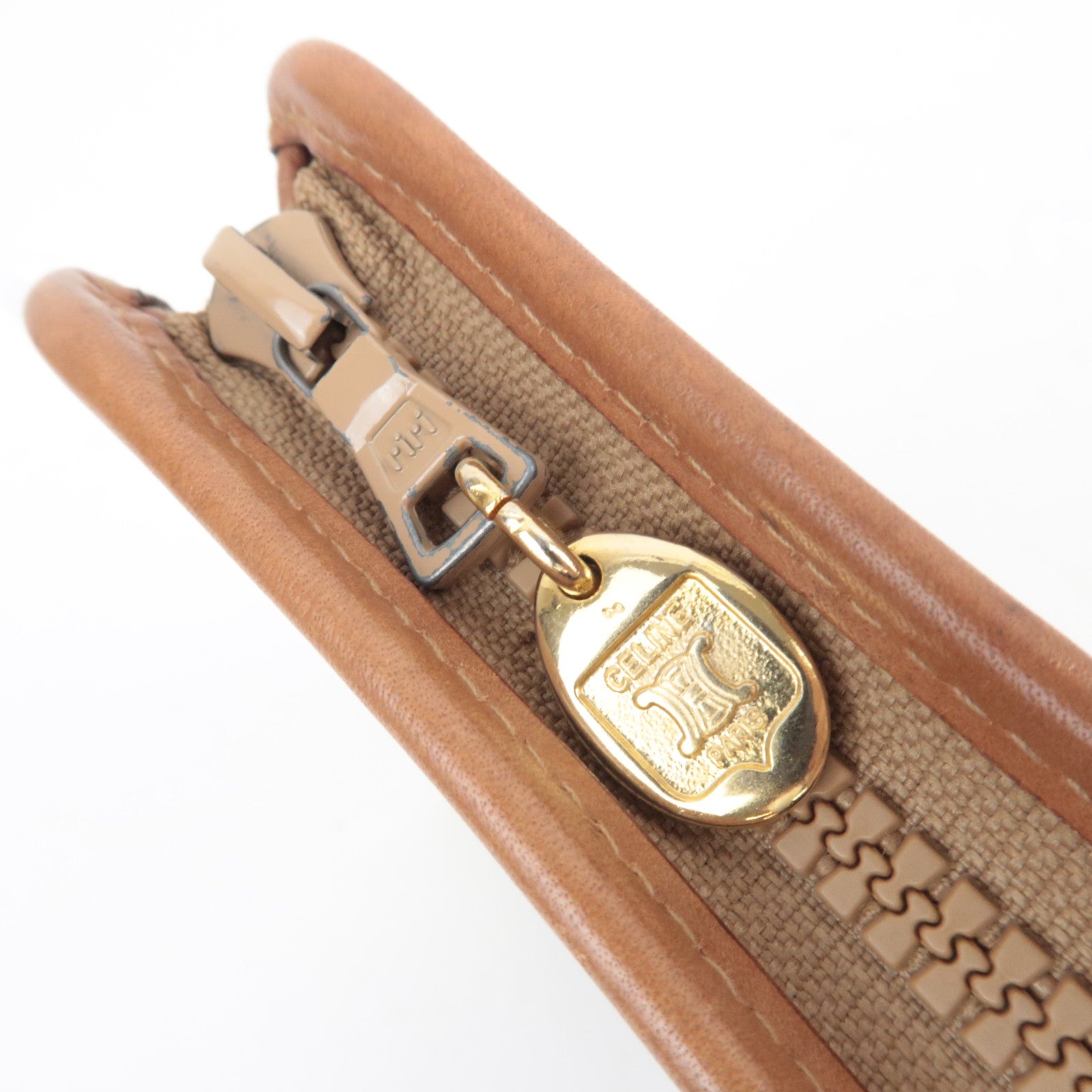 CELINE Macadam PVC Leather Clutch Bag Beige Brown