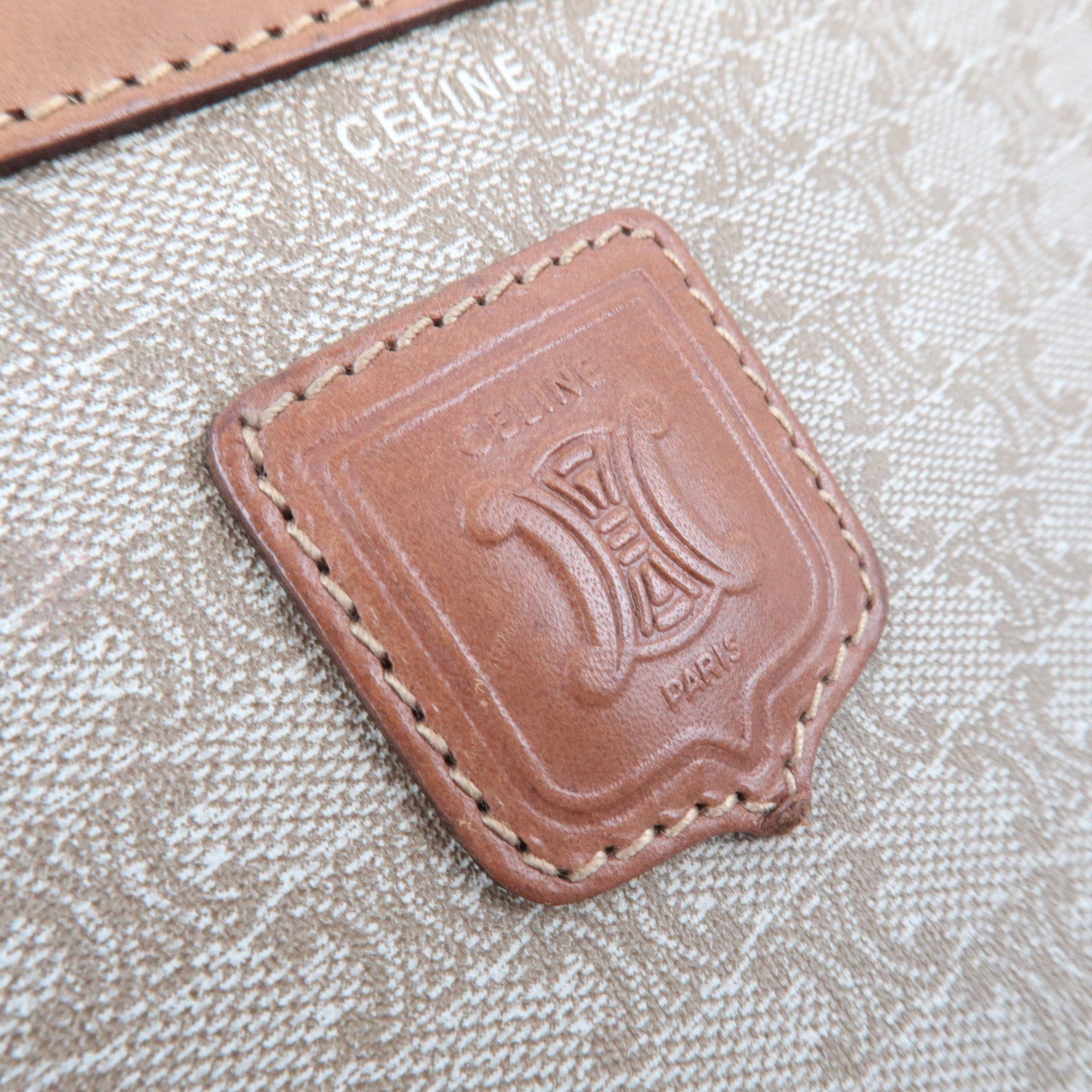 CELINE Macadam PVC Leather Clutch Bag Beige Brown