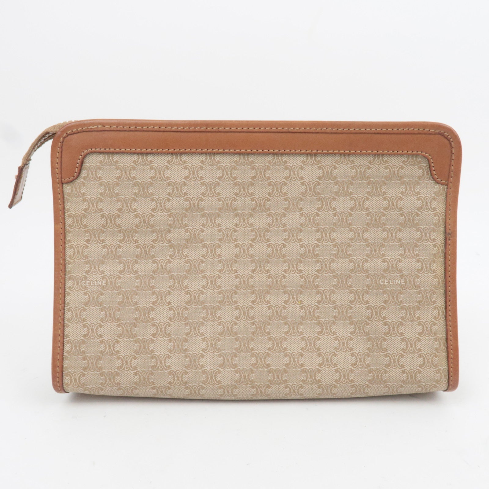 CELINE Macadam PVC Leather Clutch Bag Beige Brown