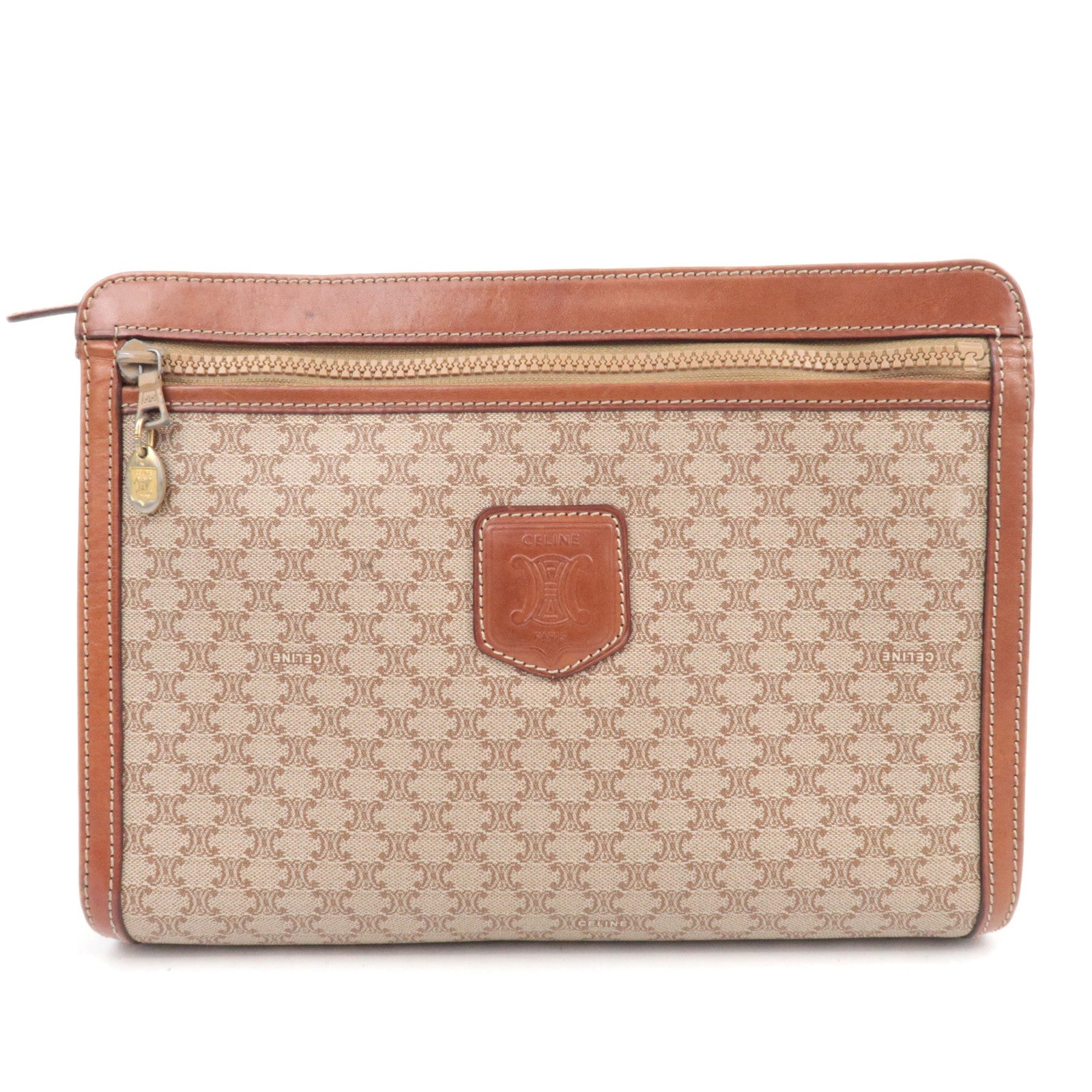 CELINE Macadam PVC Leather Clutch Bag Beige Brown87773