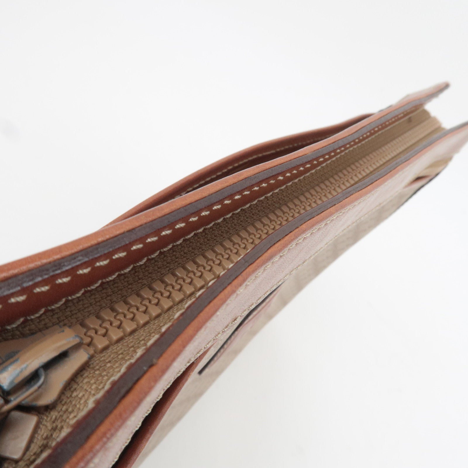 CELINE Macadam PVC Leather Clutch Bag Beige Brown