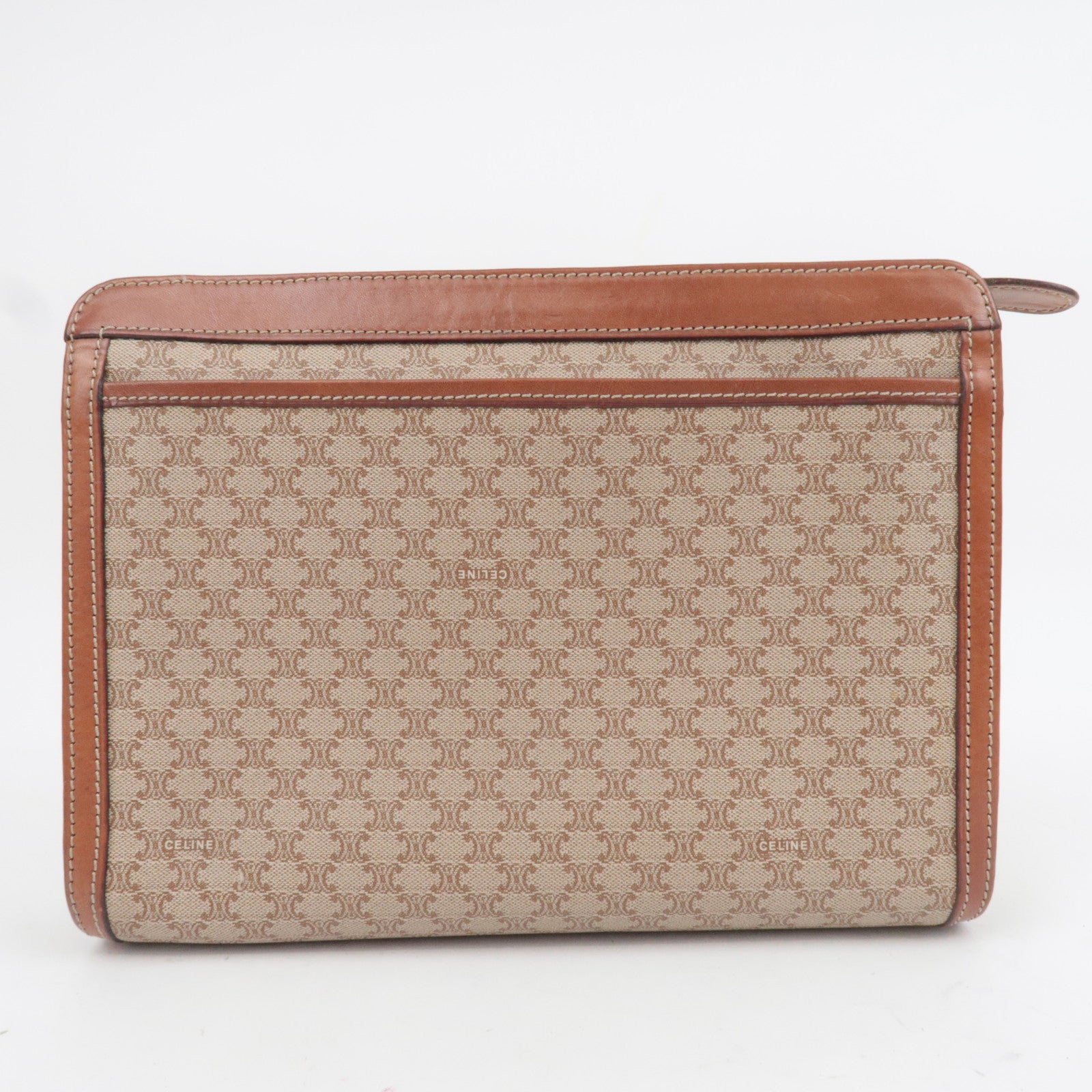 CELINE Macadam PVC Leather Clutch Bag Beige Brown