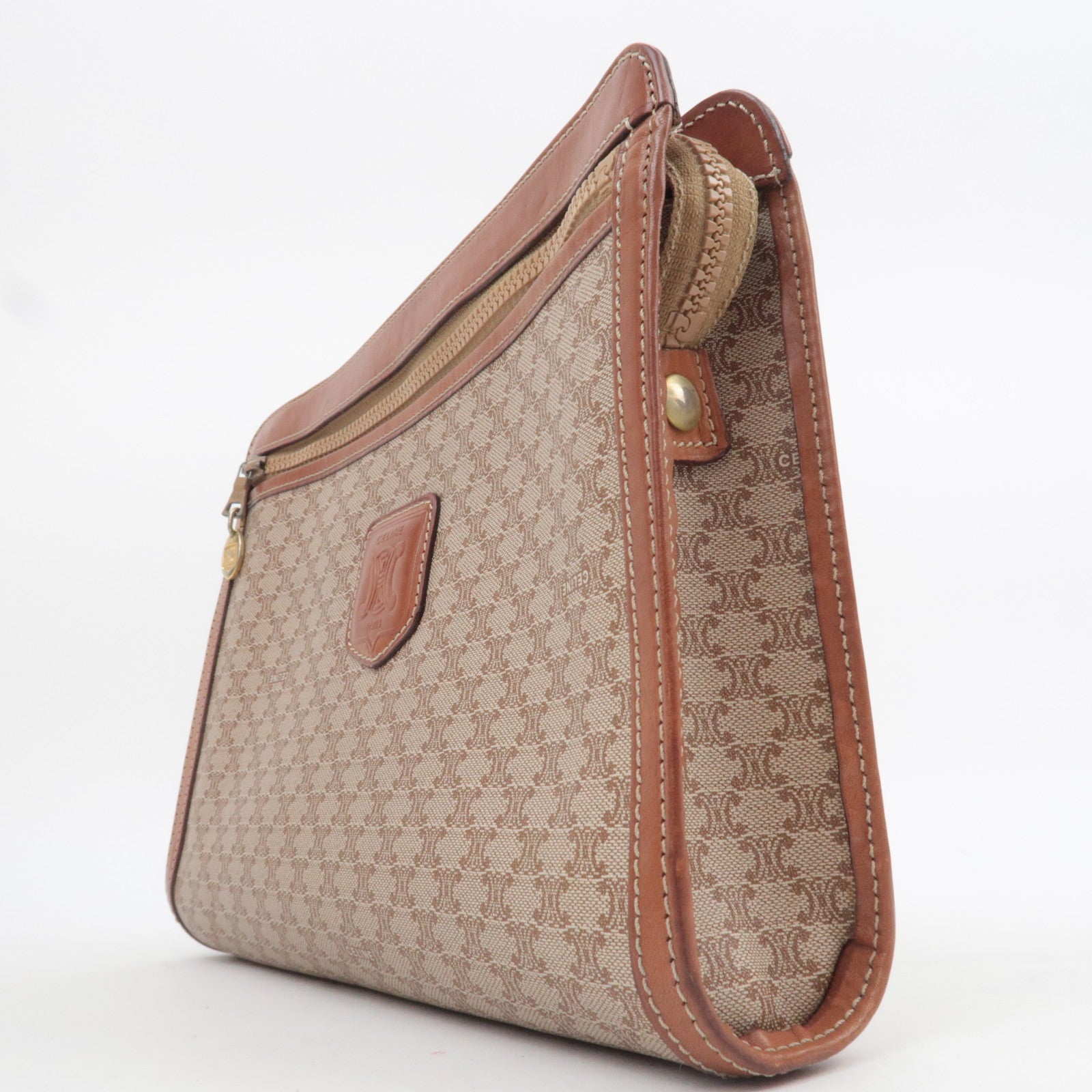 CELINE Macadam PVC Leather Clutch Bag Beige Brown