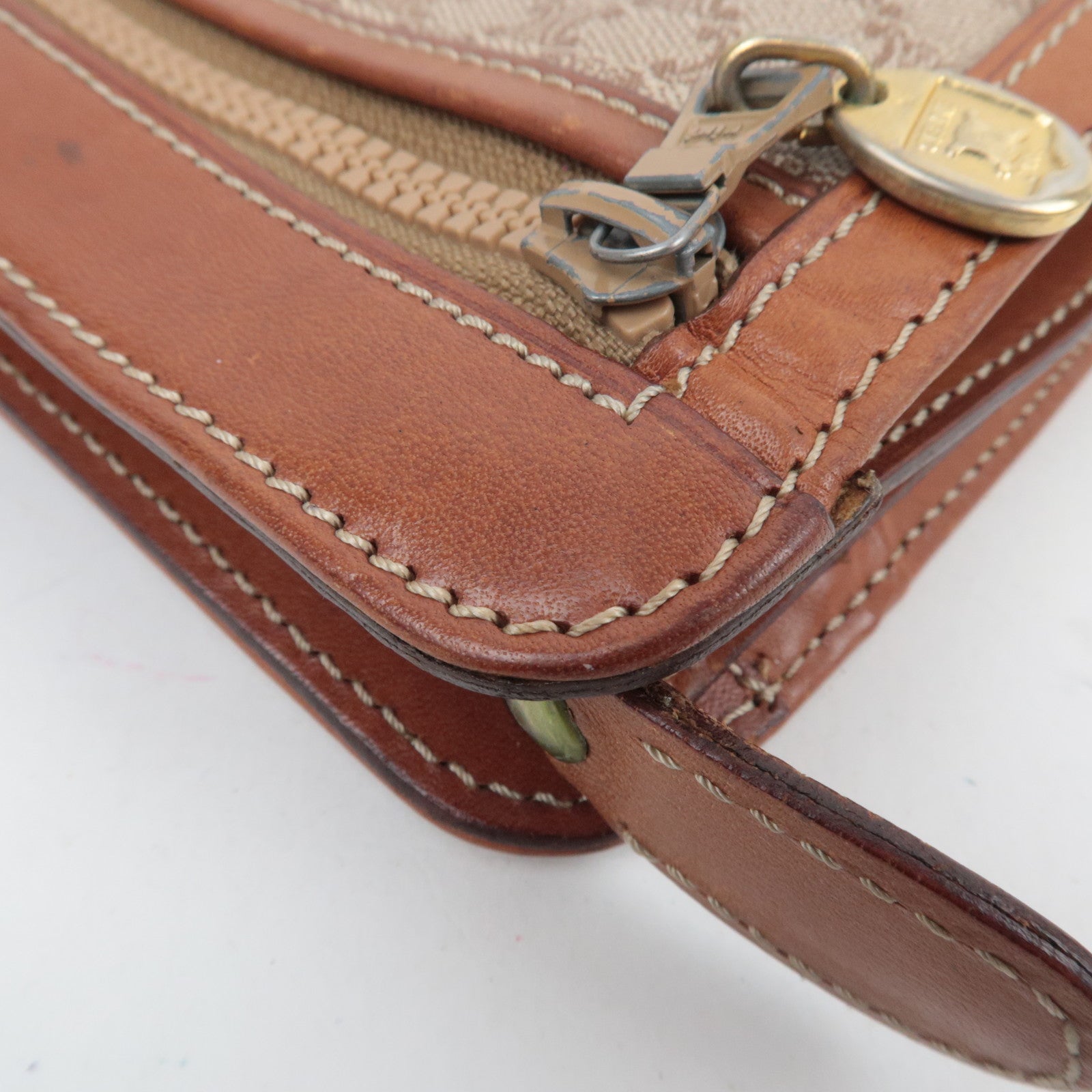 CELINE Macadam PVC Leather Clutch Bag Beige Brown
