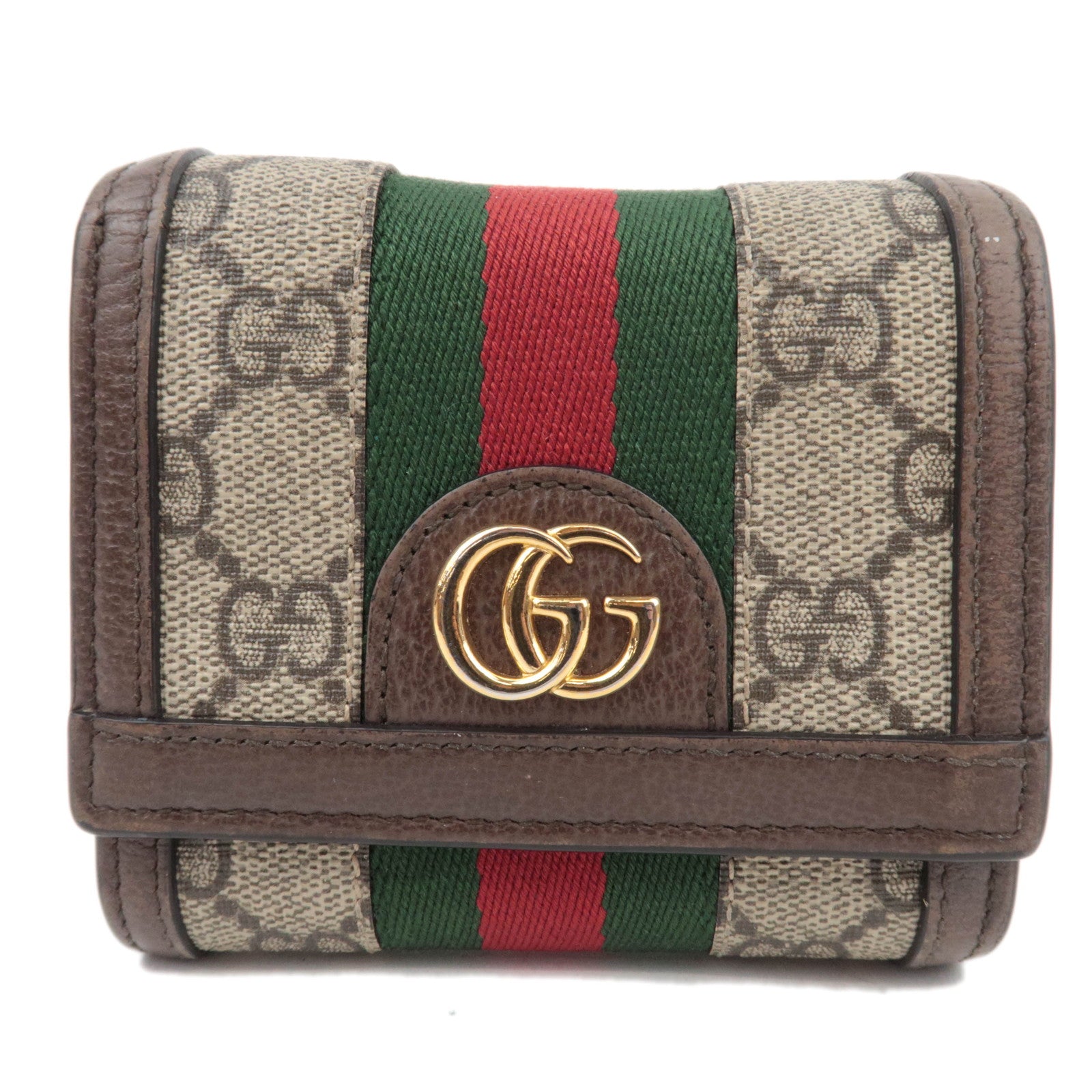 GUCCI Sherry Ophidia GG Supreme Compact Wallet Beige Brown 59866287787