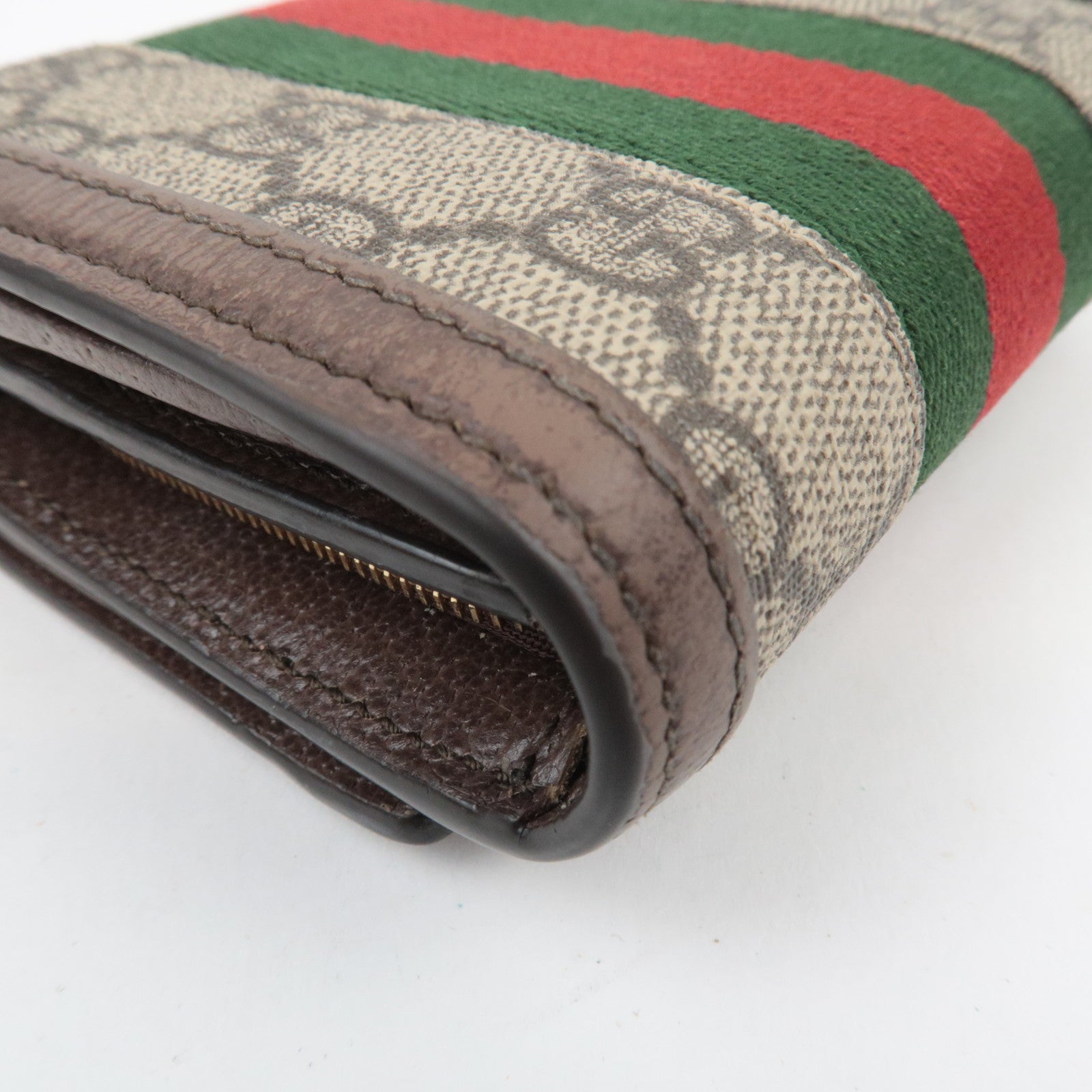 GUCCI Sherry Ophidia GG Supreme Compact Wallet Beige Brown 598662