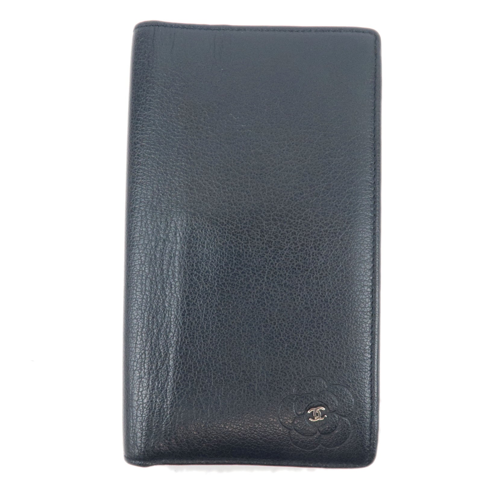 CHANEL Camellia Leather Long Wallet Black Silver HDW87790