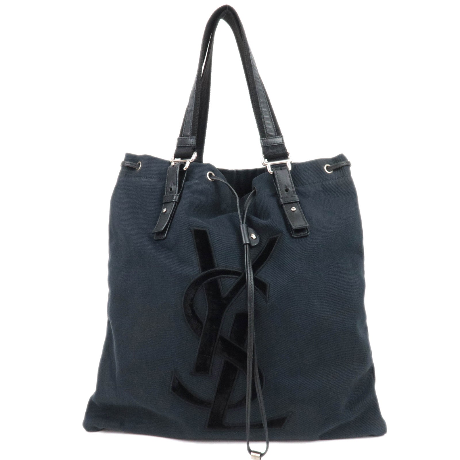 SAINT LAURENT YSL Kahala Canvas Velour Tote Bag Black 12163187793