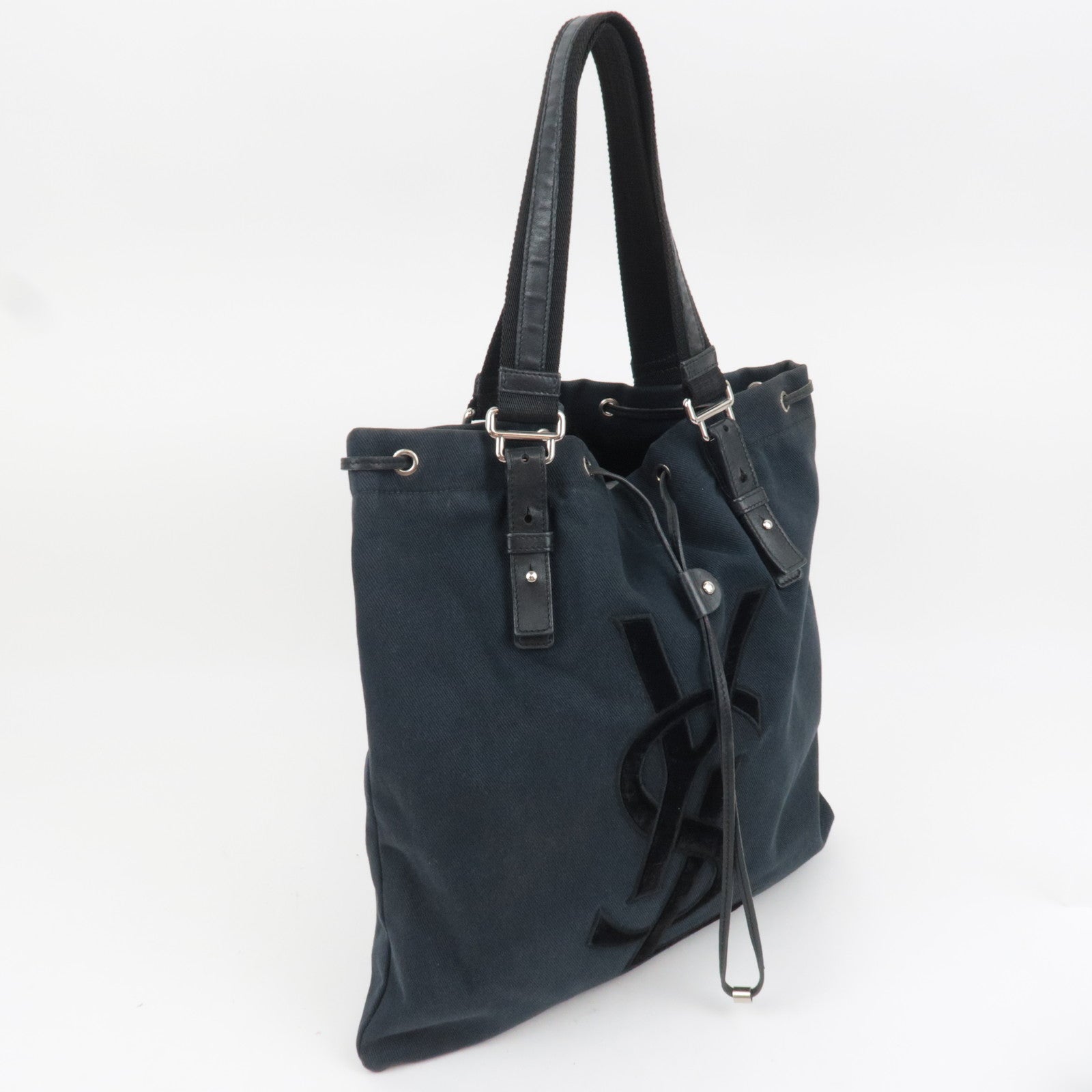 SAINT LAURENT YSL Kahala Canvas Velour Tote Bag Black 121631