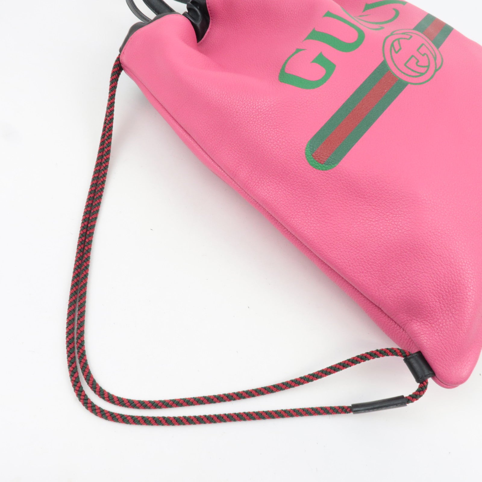 GUCCI Logo Print Drawstring Leather Backpack Pink 516639
