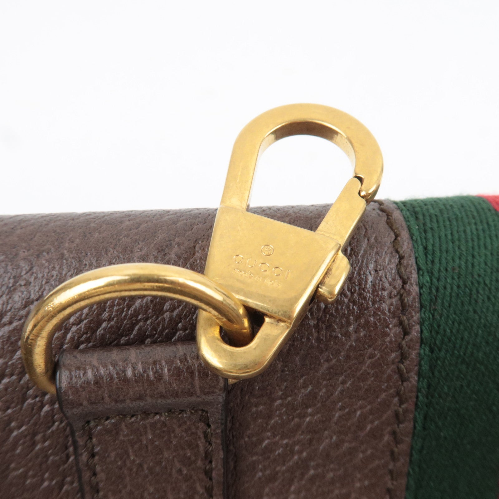 GUCCI Sherry Totem Web Portfolio Leather Clutch Bag Brown 489619