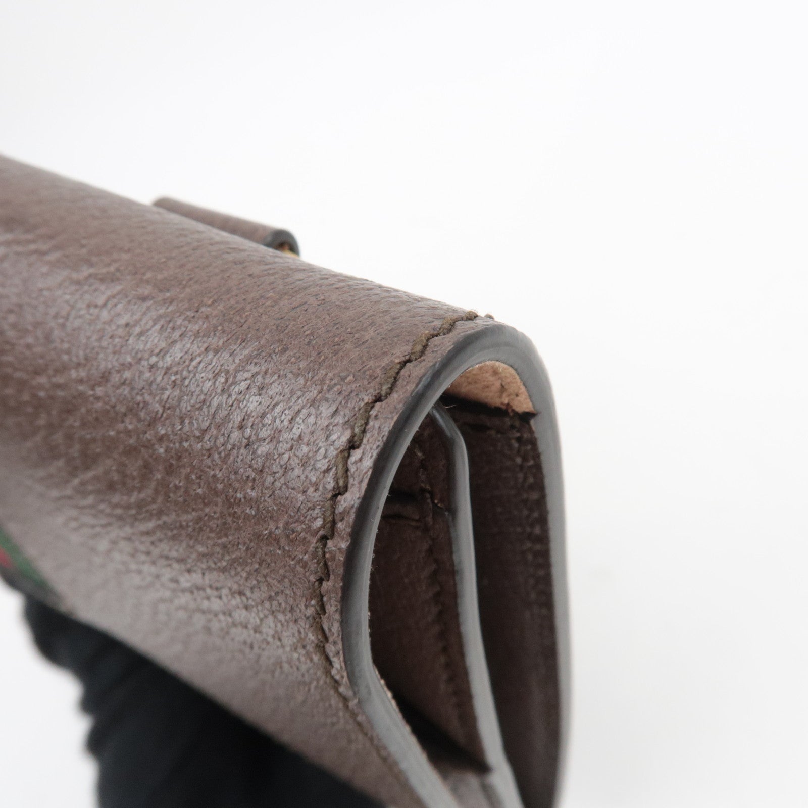 GUCCI Sherry Totem Web Portfolio Leather Clutch Bag Brown 489619