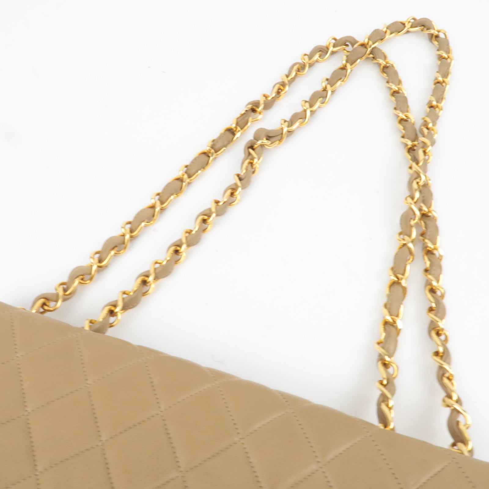 CHANEL Jumbo Matelasse 30 Lambskin Chain Shoulder Bag Beige