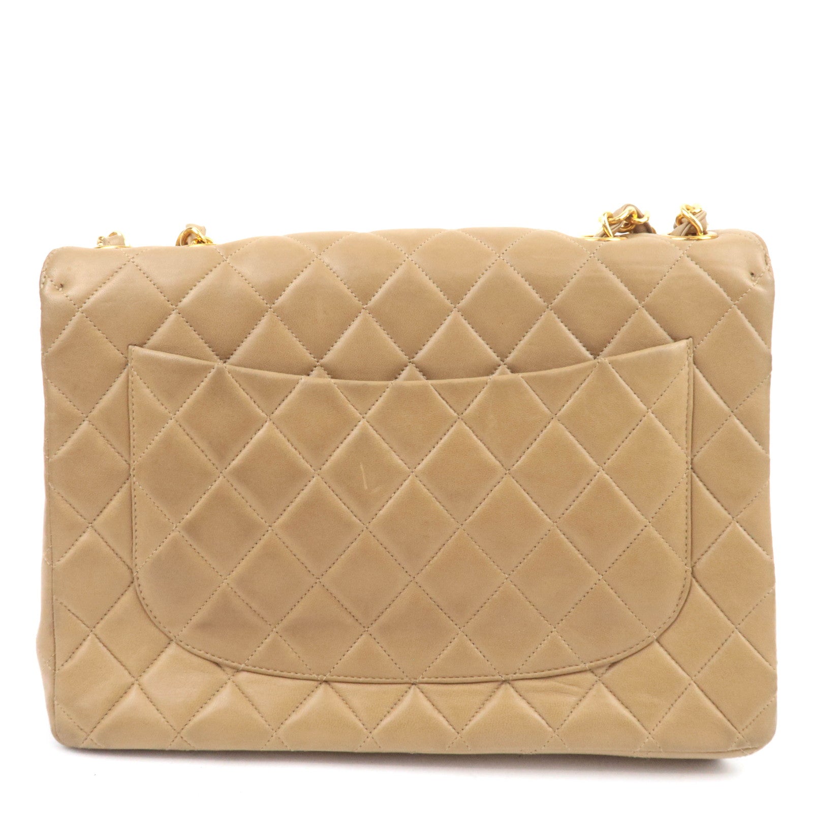 CHANEL Jumbo Matelasse 30 Lambskin Chain Shoulder Bag Beige Gold HDW