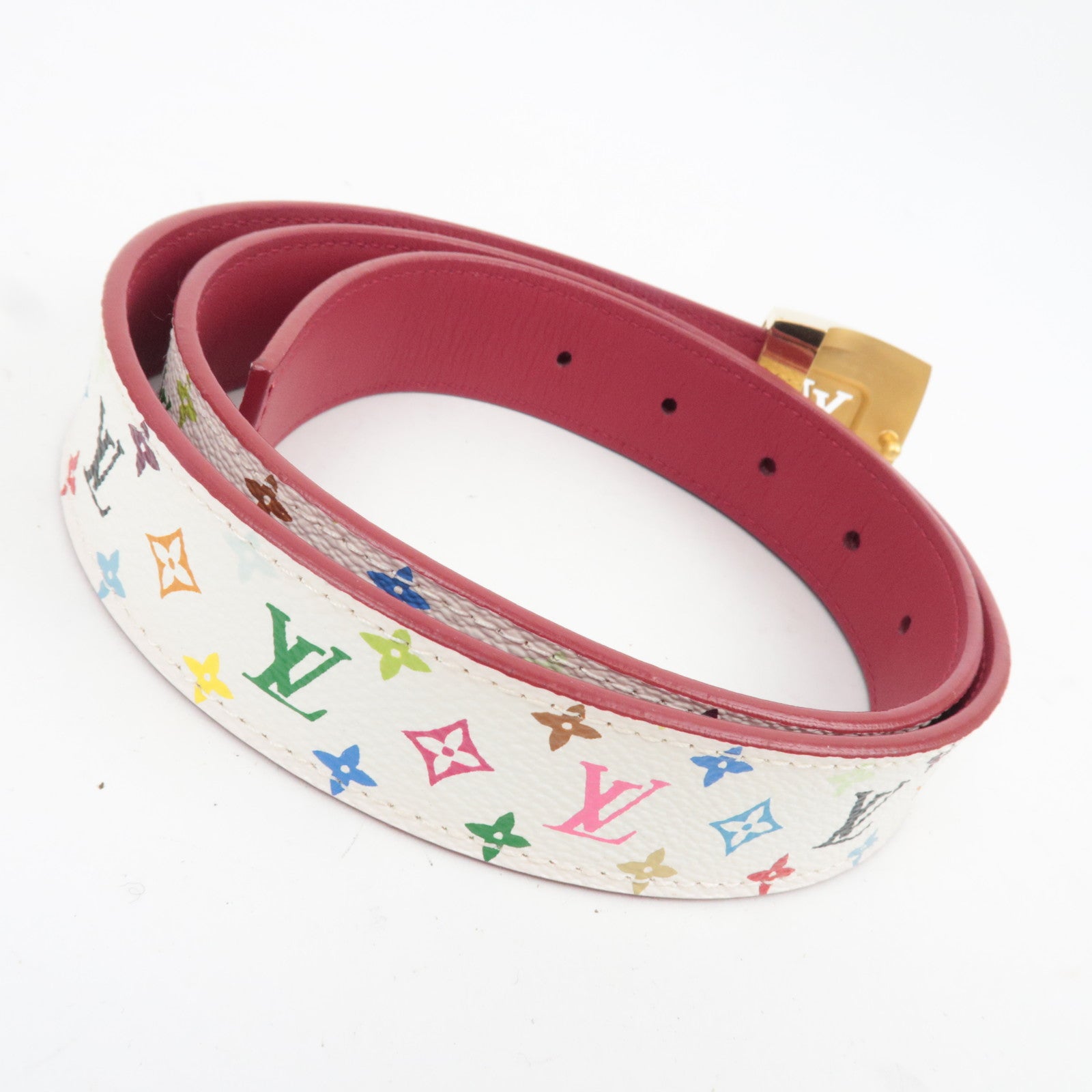 Louis Vuitton Monogram Multicolor Ceinture Carre LV Cut Belt 85/34 Blanc M9682
