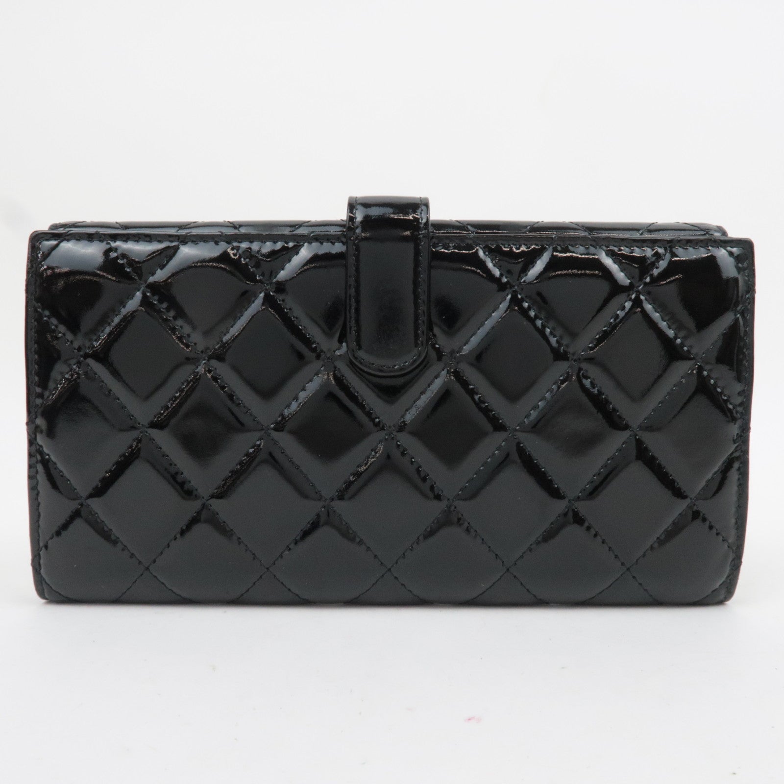 CHANEL Matelasse Patent Long Wallet Black Silver HDW