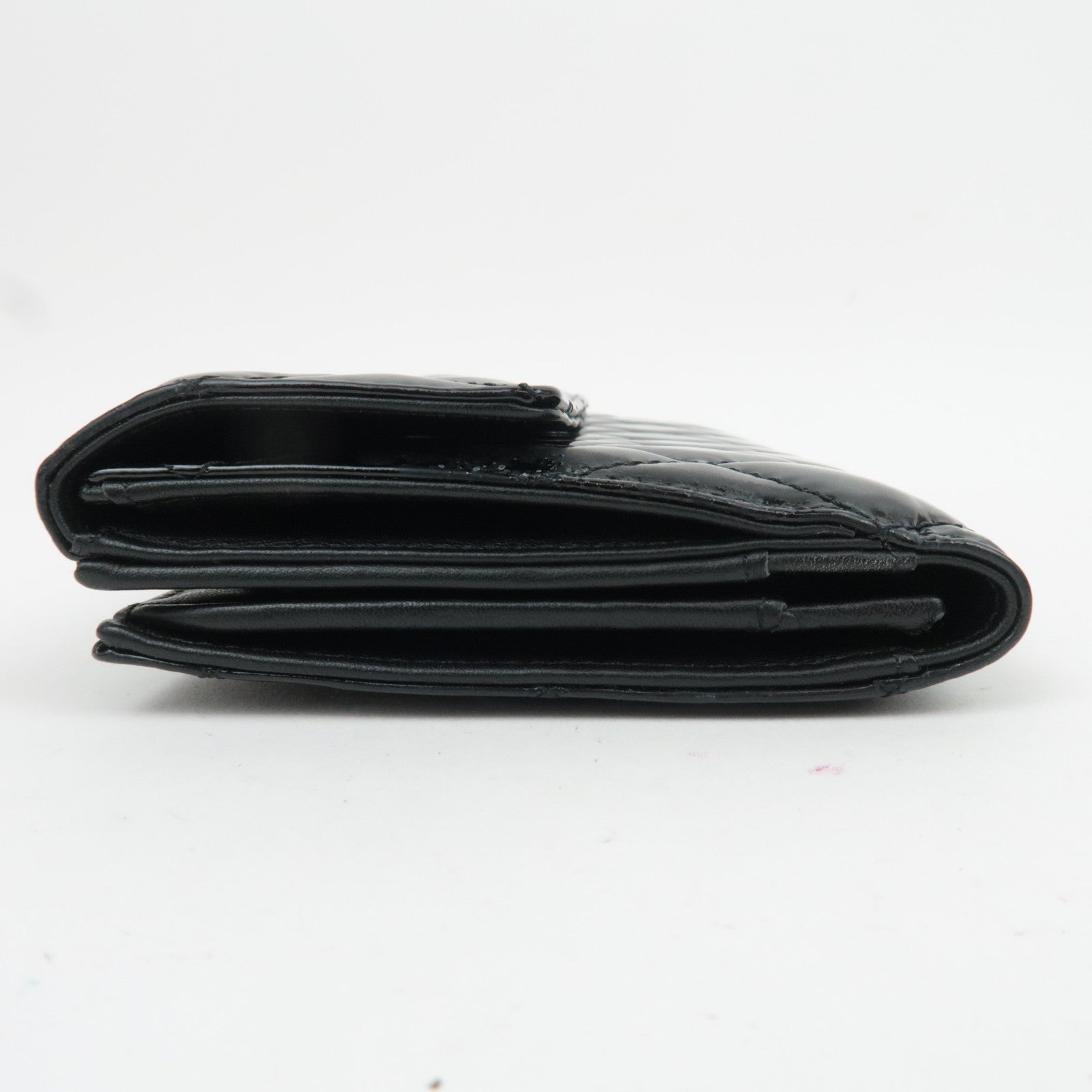 CHANEL Matelasse Patent Long Wallet Black Silver HDW