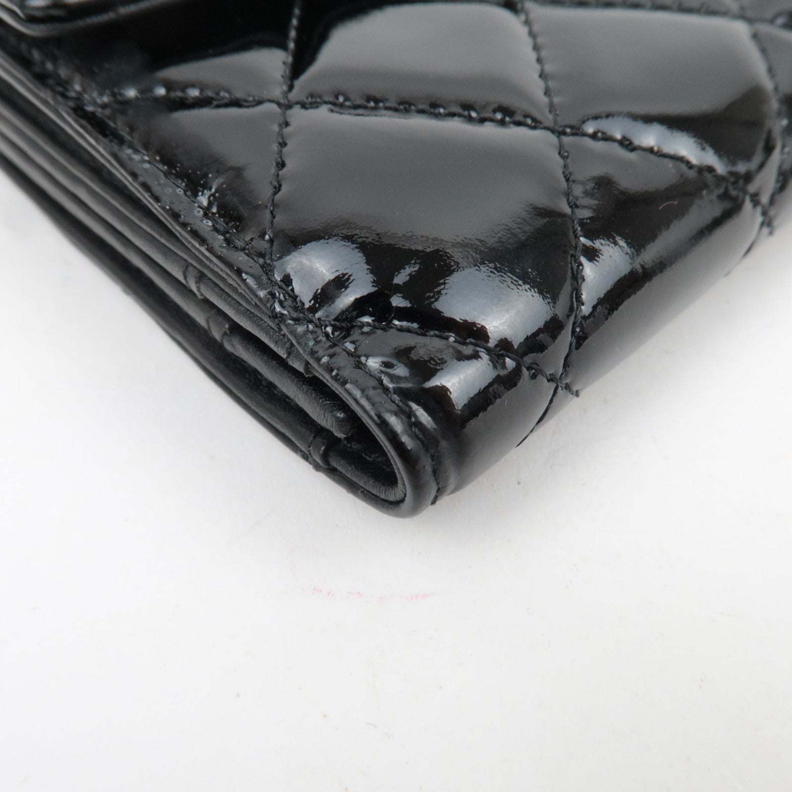 CHANEL Matelasse Patent Long Wallet Black Silver HDW