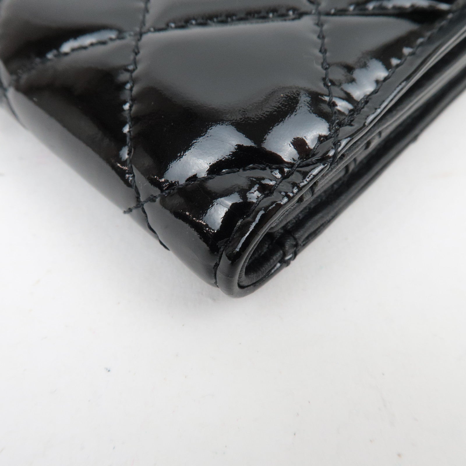 CHANEL Matelasse Patent Long Wallet Black Silver HDW