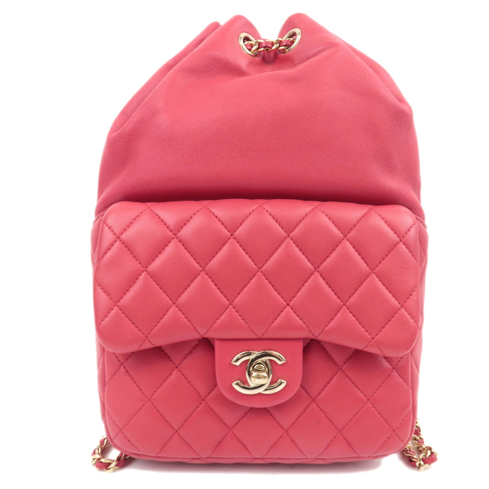 CHANEL Matelasse Lambskin Chain Backpack Pink Gold HDW87898