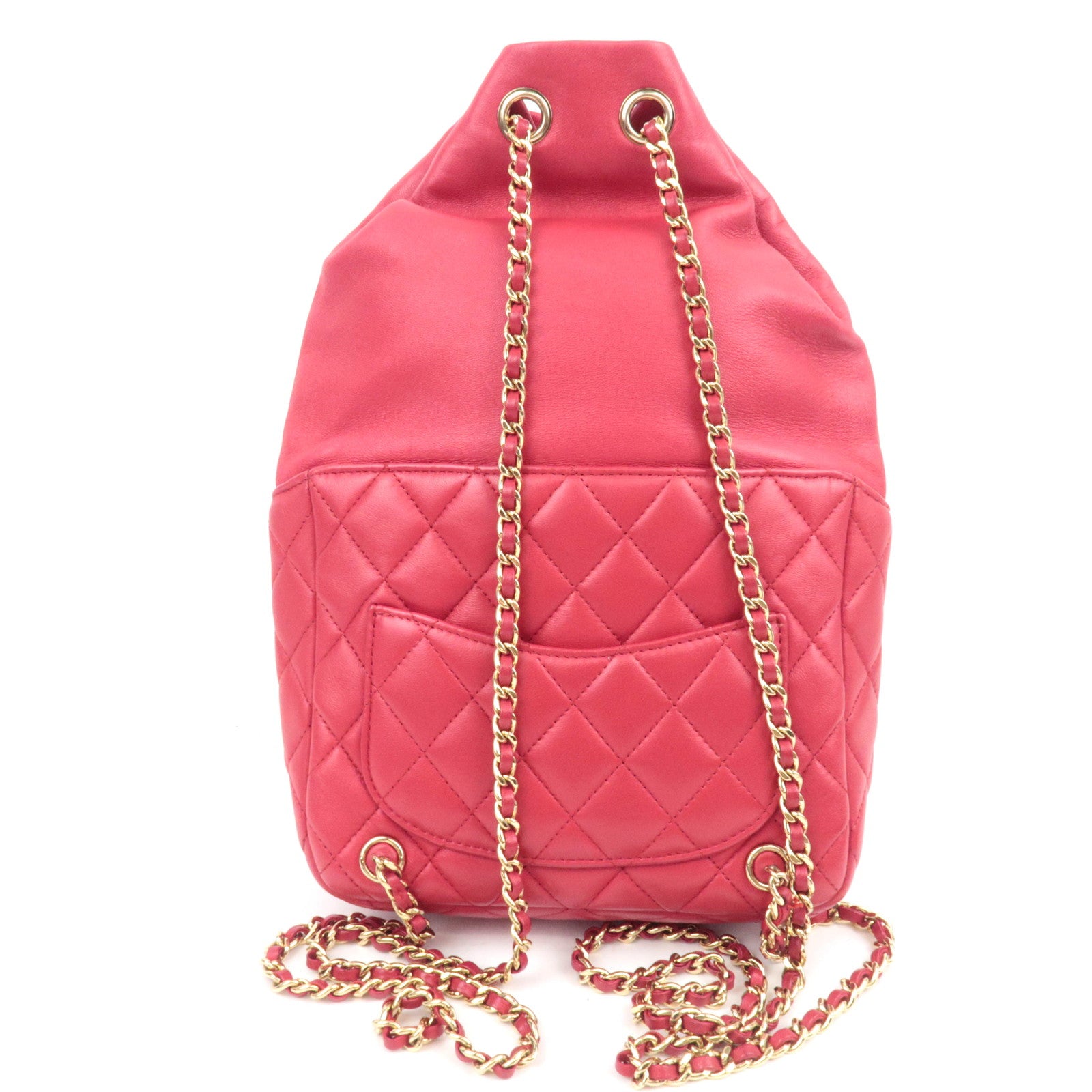 CHANEL Matelasse Lambskin Chain Backpack Pink Gold HDW