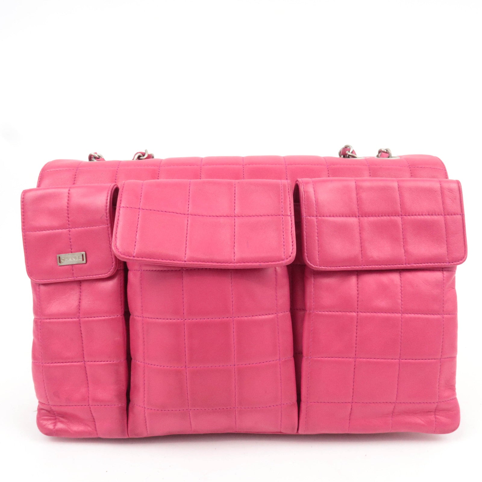 CHANEL 2.55 Chocolate Bar Lambskin Chain Shoulder Bag Pink Silver HDW