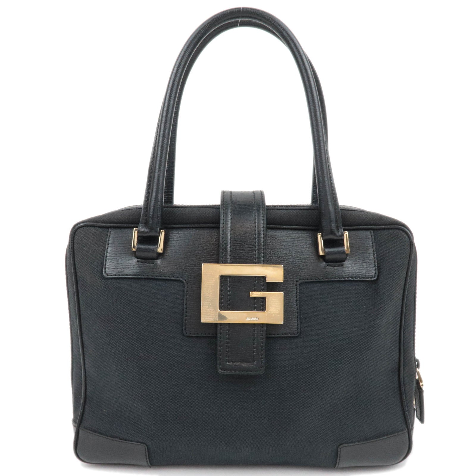 GUCCI G Logo Clasp Canvas Leather Handbag Black 001.515587924