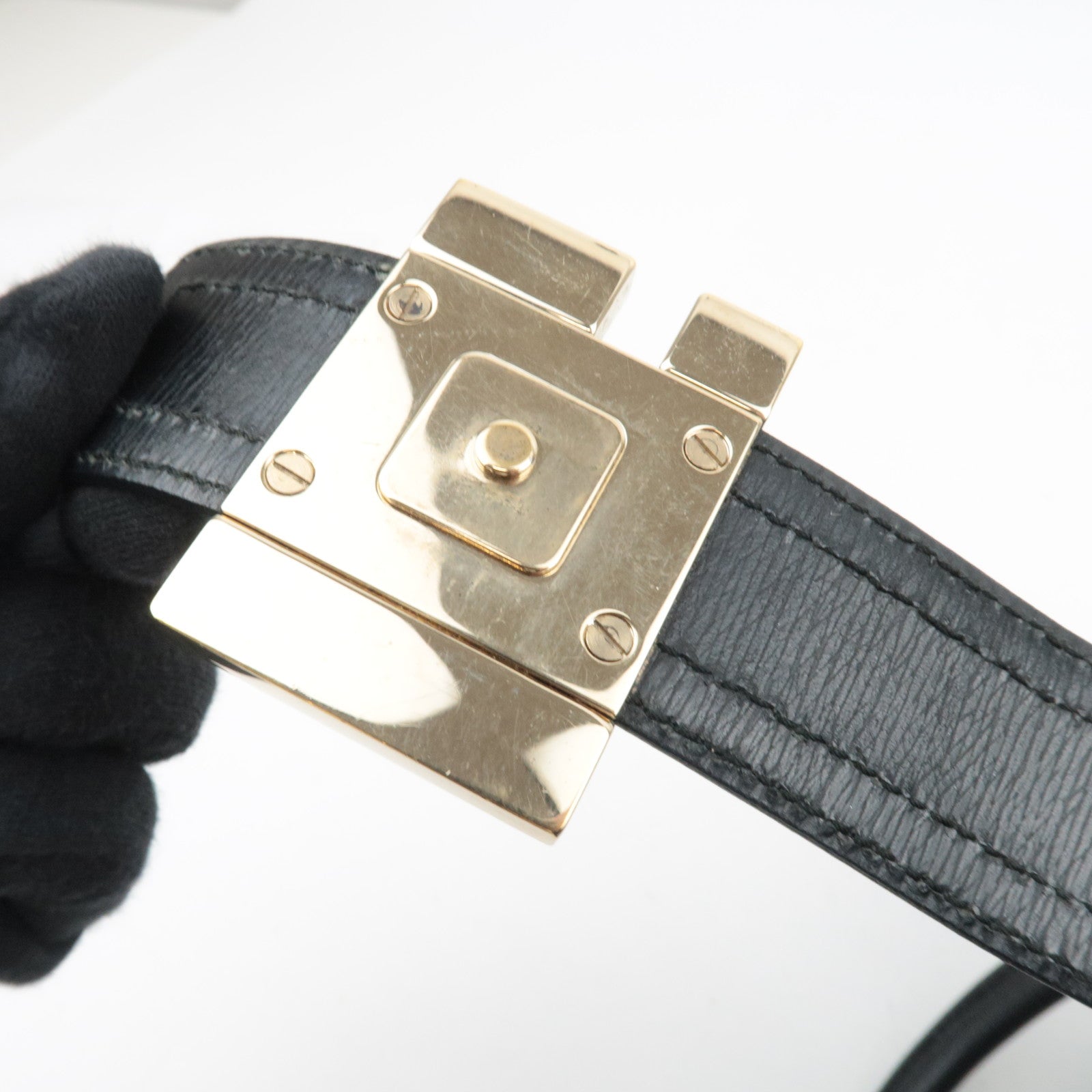 GUCCI G Logo Clasp Canvas Leather Handbag Black 001.5155