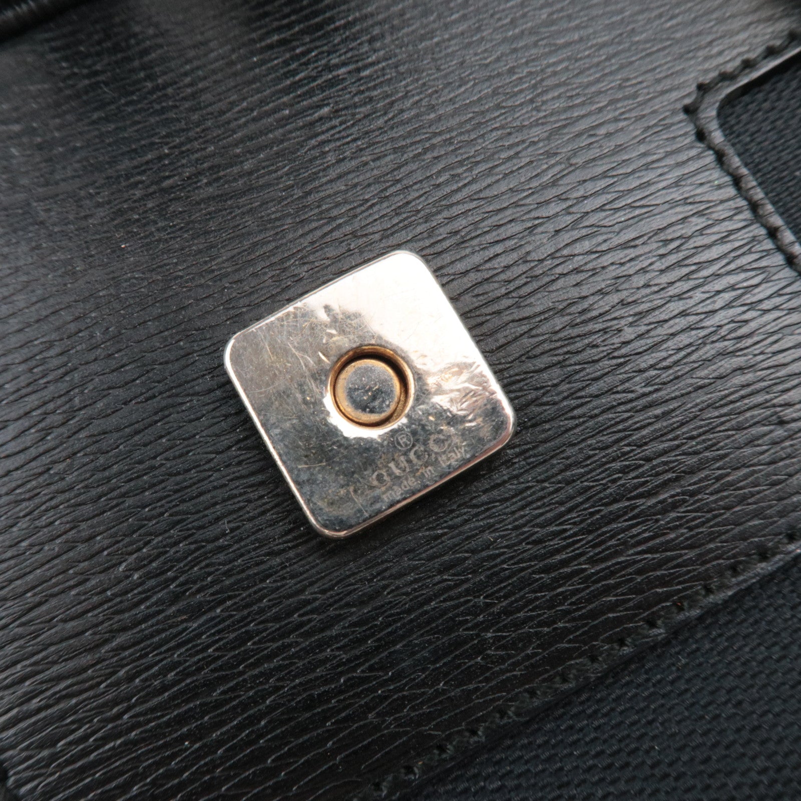 GUCCI G Logo Clasp Canvas Leather Handbag Black 001.5155