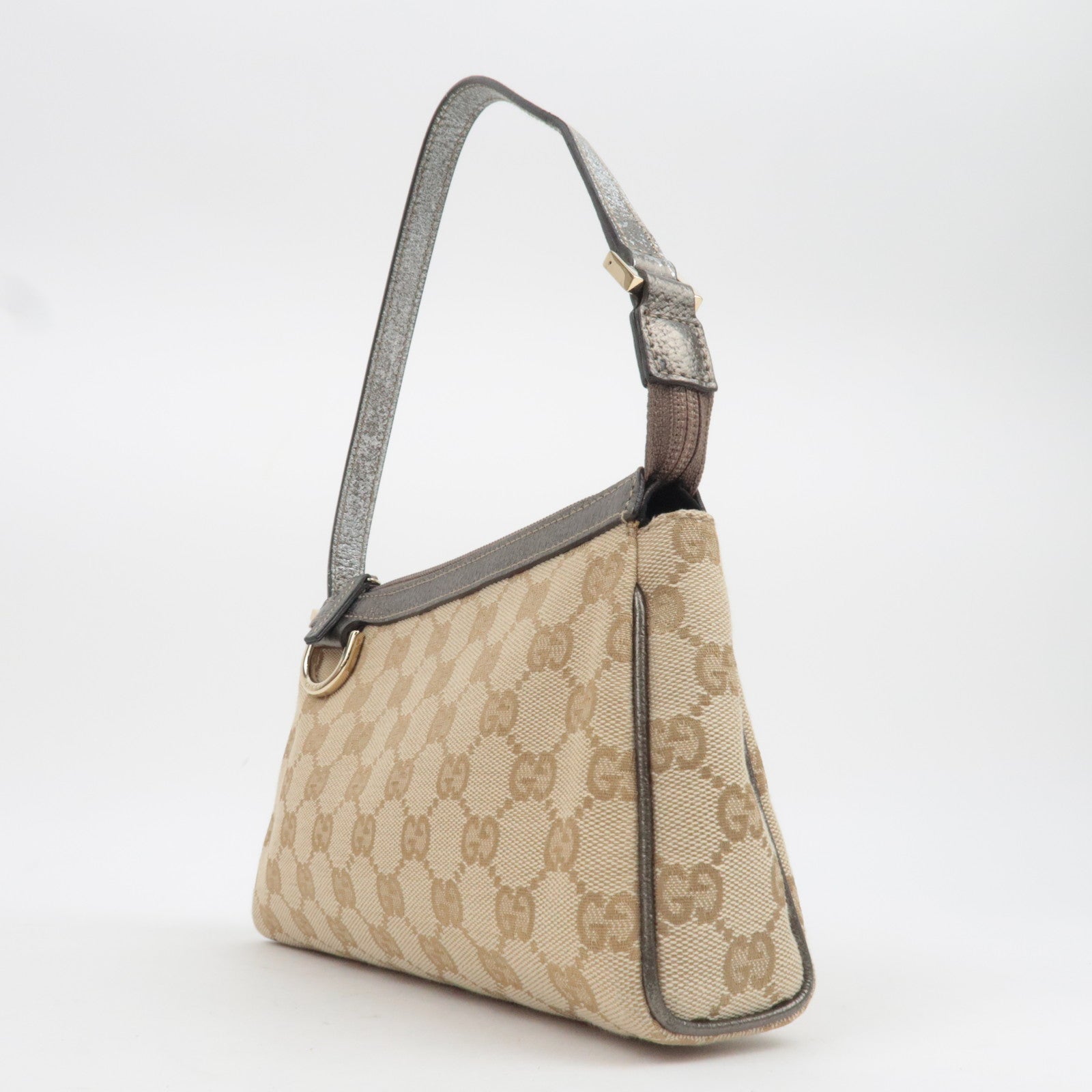 GUCCI Abby GG Canvas Small Shoulder Bag Beige Silver 145750