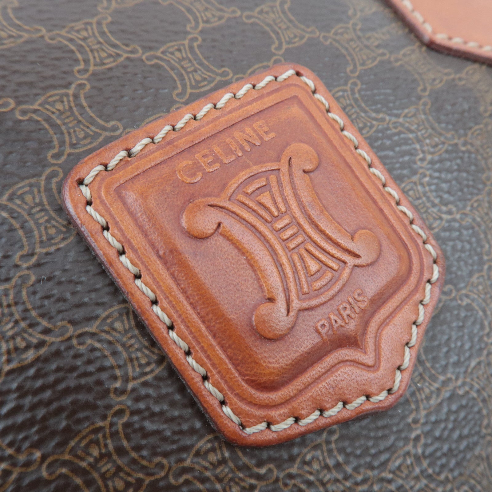 CELINE Macadam PVC Leather Handbag Brown